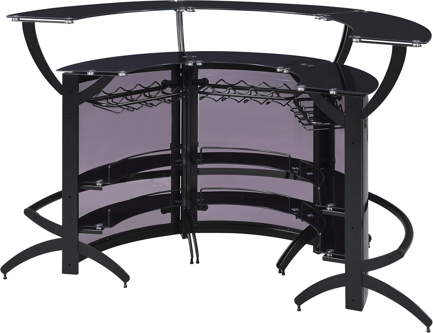 Dallas 2-shelf Curved Home Bar Smoke and Black Glass (Set of 3)