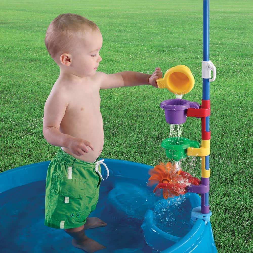 Blue Round Kiddie Pool with Umbrella and Toys