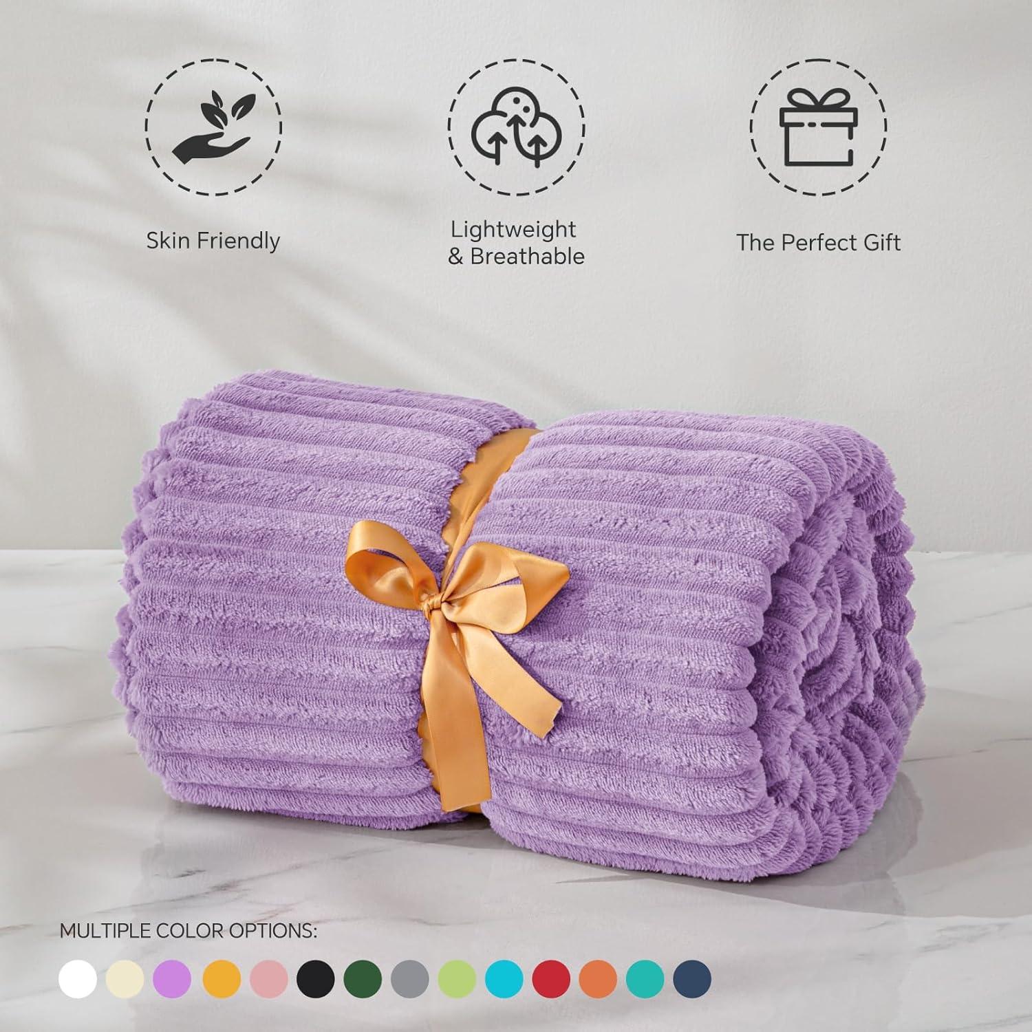 BEDELITE Fleece Throw Blanket for Couch 3D Ribbed Jacquard Cozy, Fluffy, Plush Lightweight Lavender Throw Blankets for Bed, Sofa, 50x60 inches