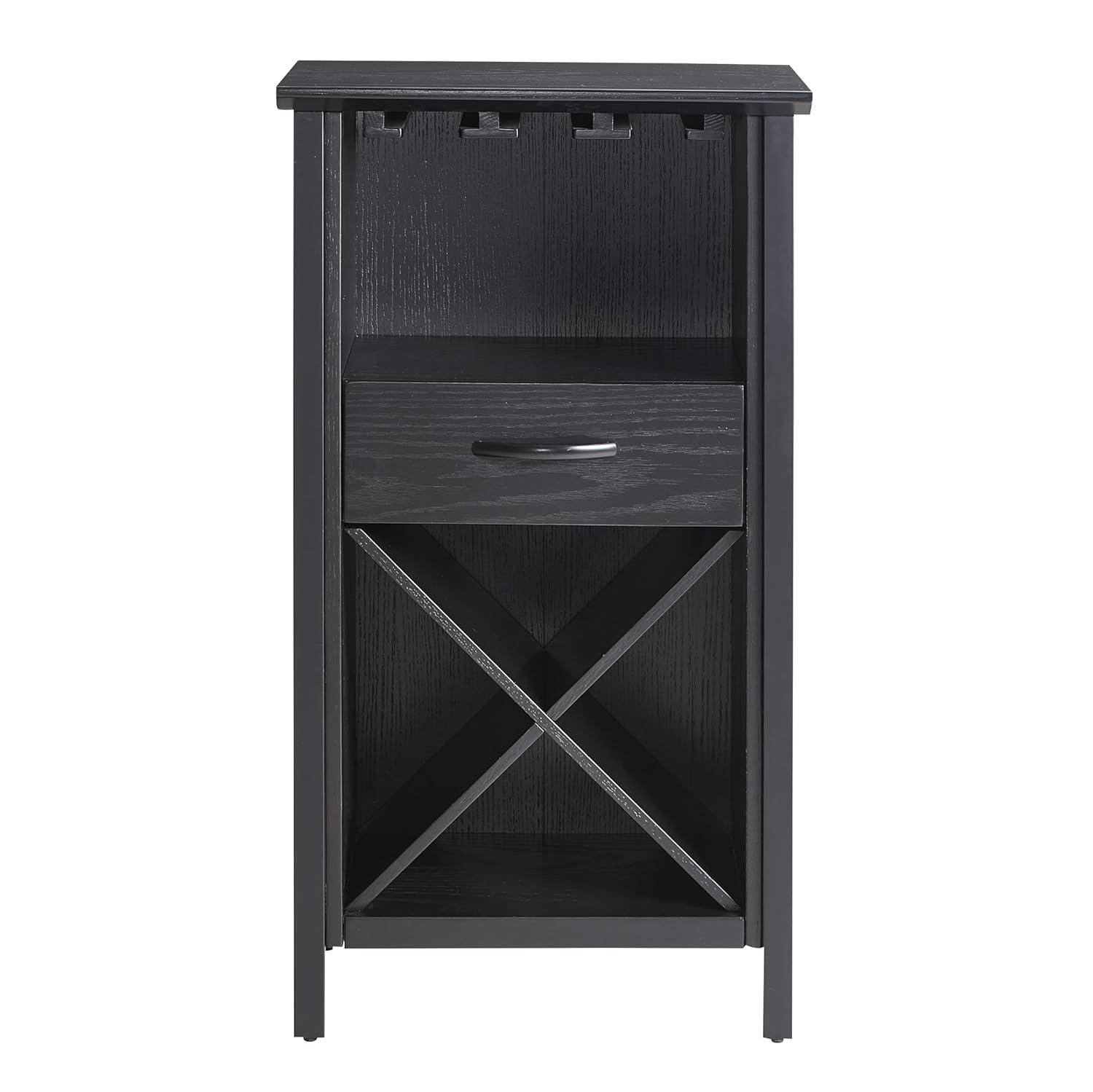 Leick Home Leah Mini Bar Cabinet for Stemware and Bottle Storage, Black