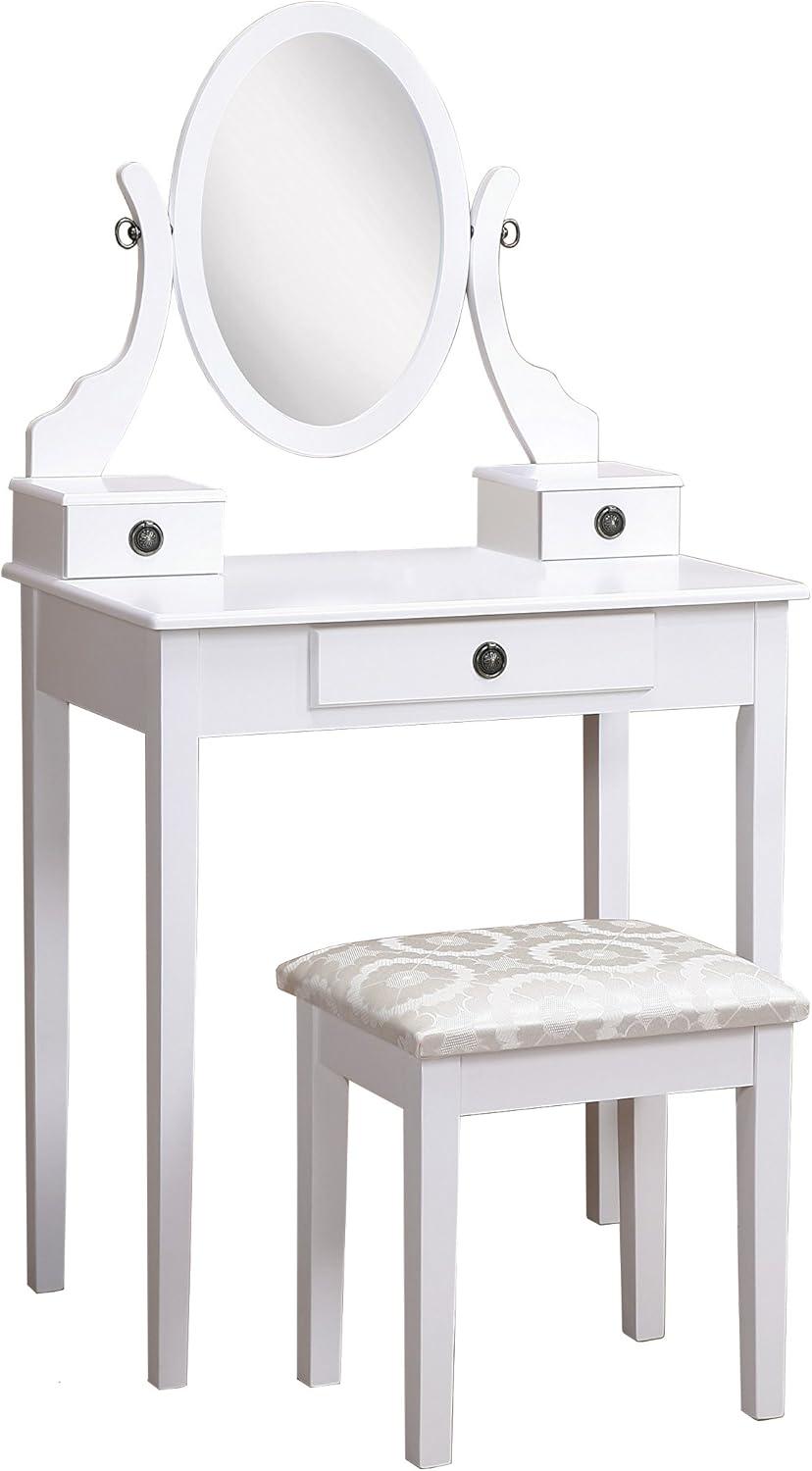 Roundhill Furniture Moniya Wood Vanity Table and Stool Set, White