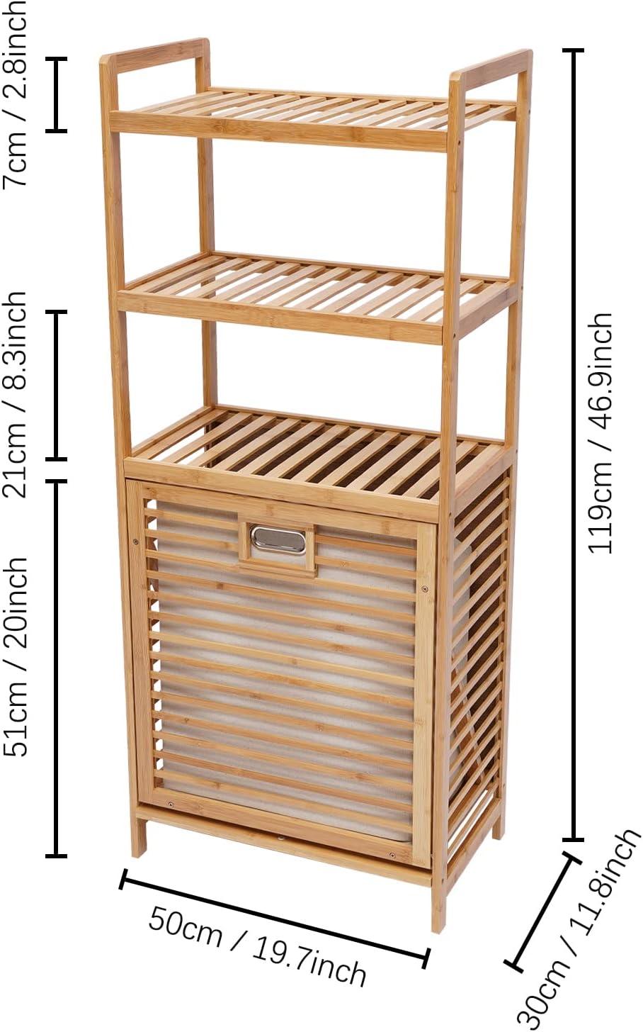 46.9" Bamboo Laundry Hamper with 3-Tier Storage Shelves