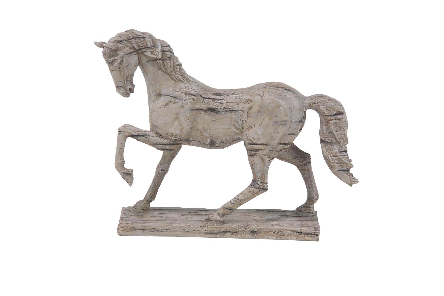 Deco 79 Polystone Horse Decorative Sculpture Prancing Home Decor Statue, Accent Figurine 21" x 6" x 18", Beige