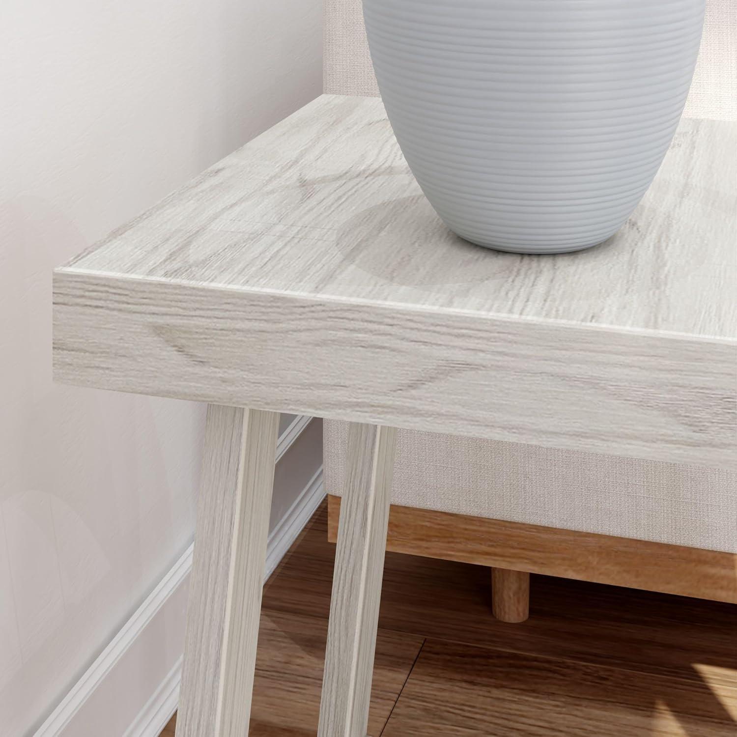 Plank+Beam Classic Square Side Table, Slim Side Table for Living Room, Nightstand for Small Spaces, Wood End Table for Bedroom, White Sand Wirebrush