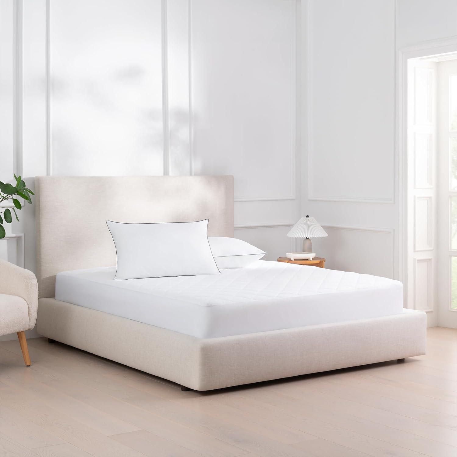 Host & Home Hypoallergenic Pillows (2 Pack) - White with Silver Piping, Cotton with Poly Fill - Queen 20x30 in.