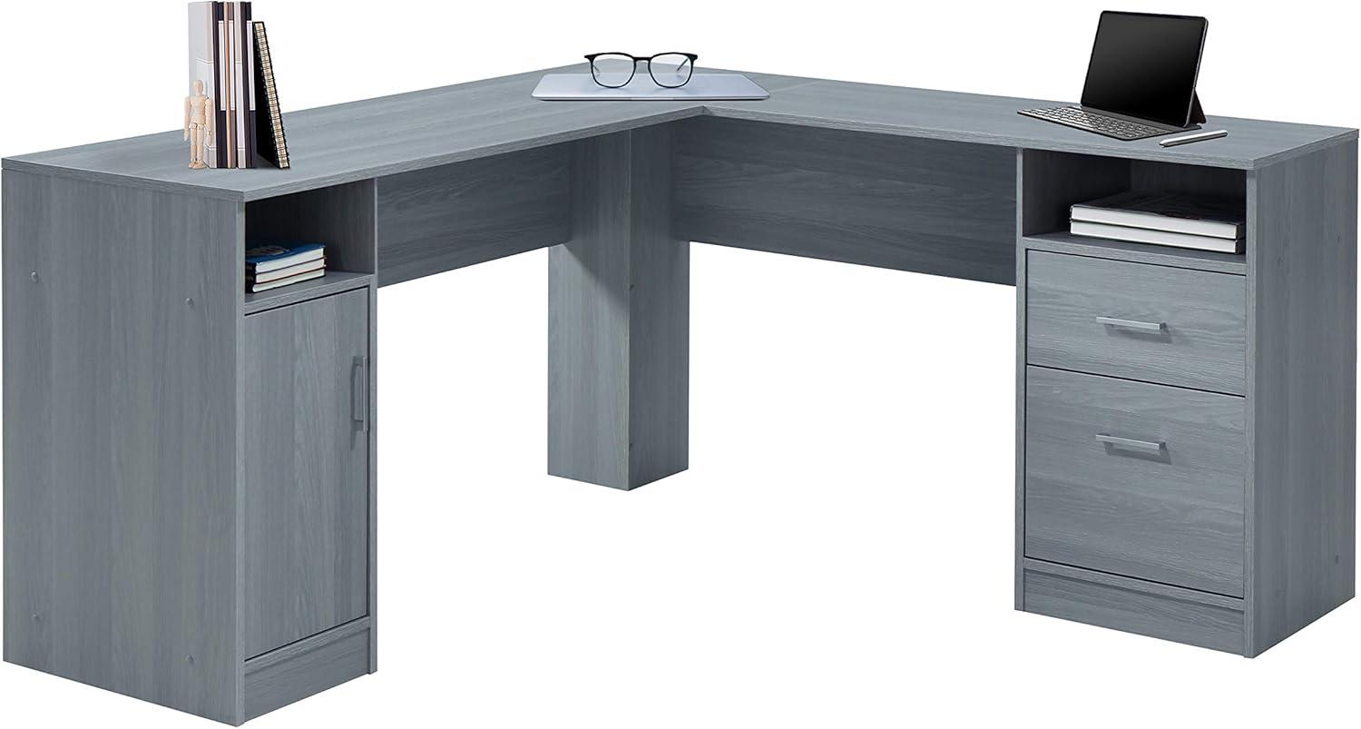 Functional L Shaped Desk with Storage Gray - Techni Mobili