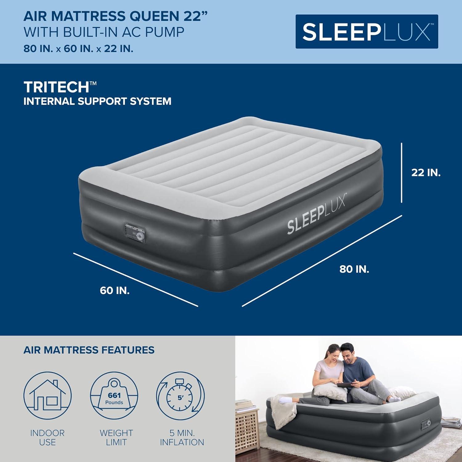 SleepLux Queen Size Raised Inflatable Air Mattress with Built-in Pump