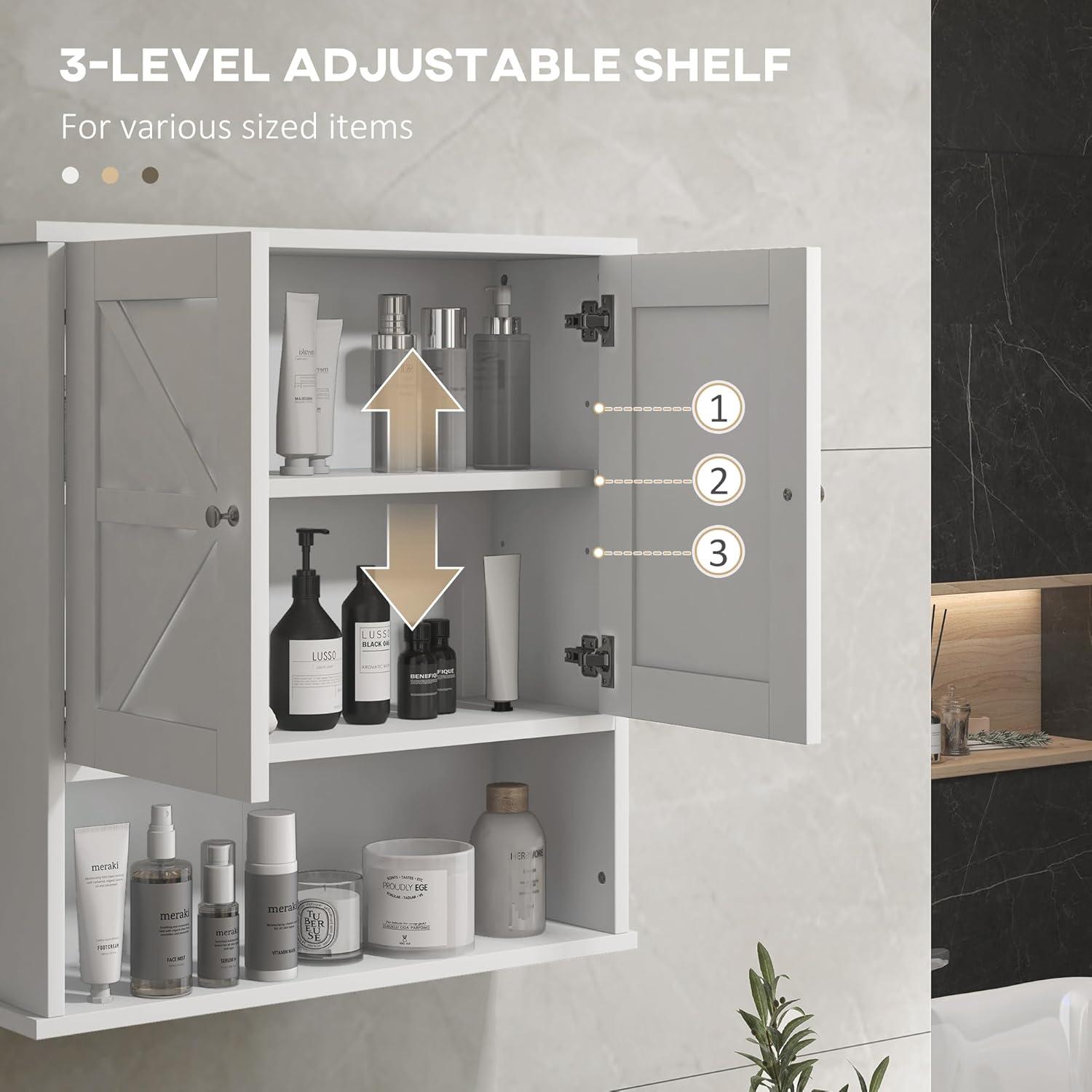 kleankin Bathroom Wall Cabinet, Farmhouse Medicine Cabinet with Open Shelf & Adjustable Shelf, Storage Cupboard for Laundry Room, White