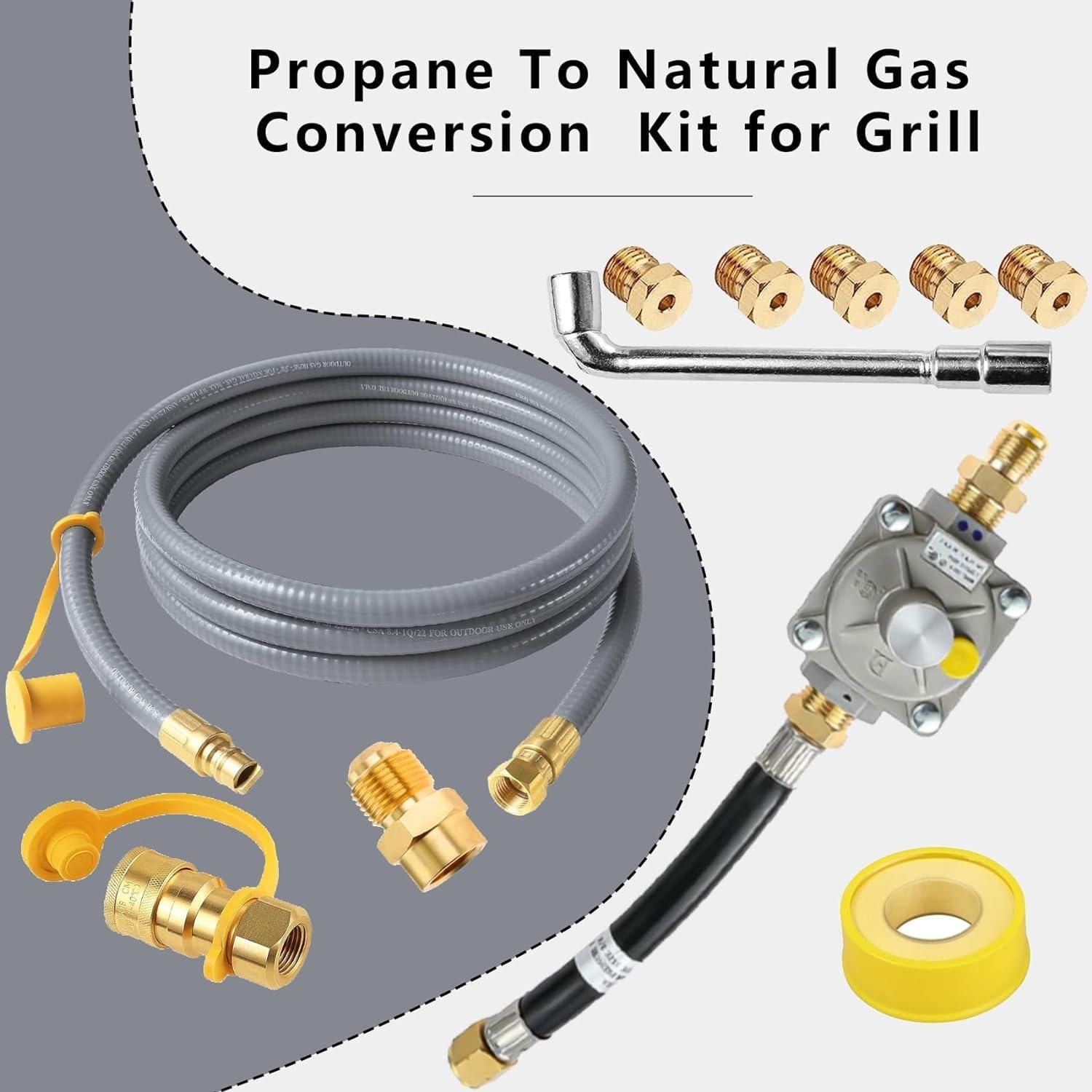 Propane to Natural Gas Conversion Kit Fit for Weber Genesis II 330/335 with NG Regulator, Orifice Kit, and 10' Grill Hose - Convert Your Grill from LP to Natural Gas with an Easy Install!