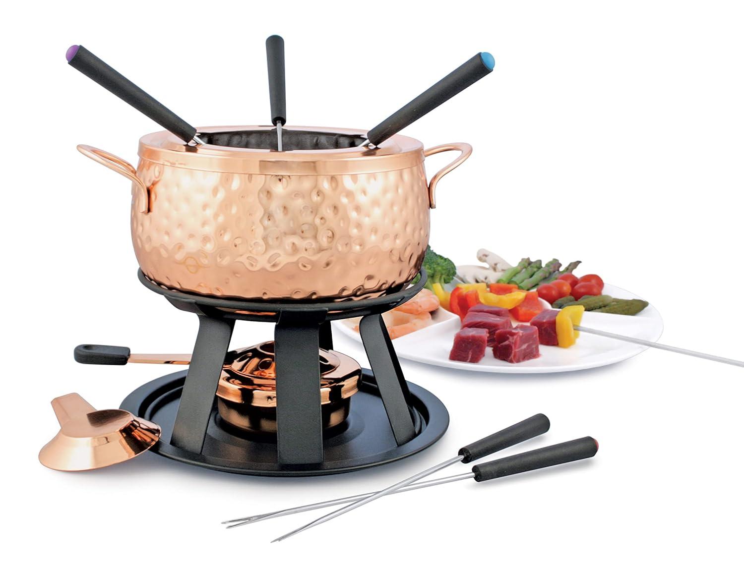 Swissmar Biel 11 Piece Fondue Set, Hammered Copper