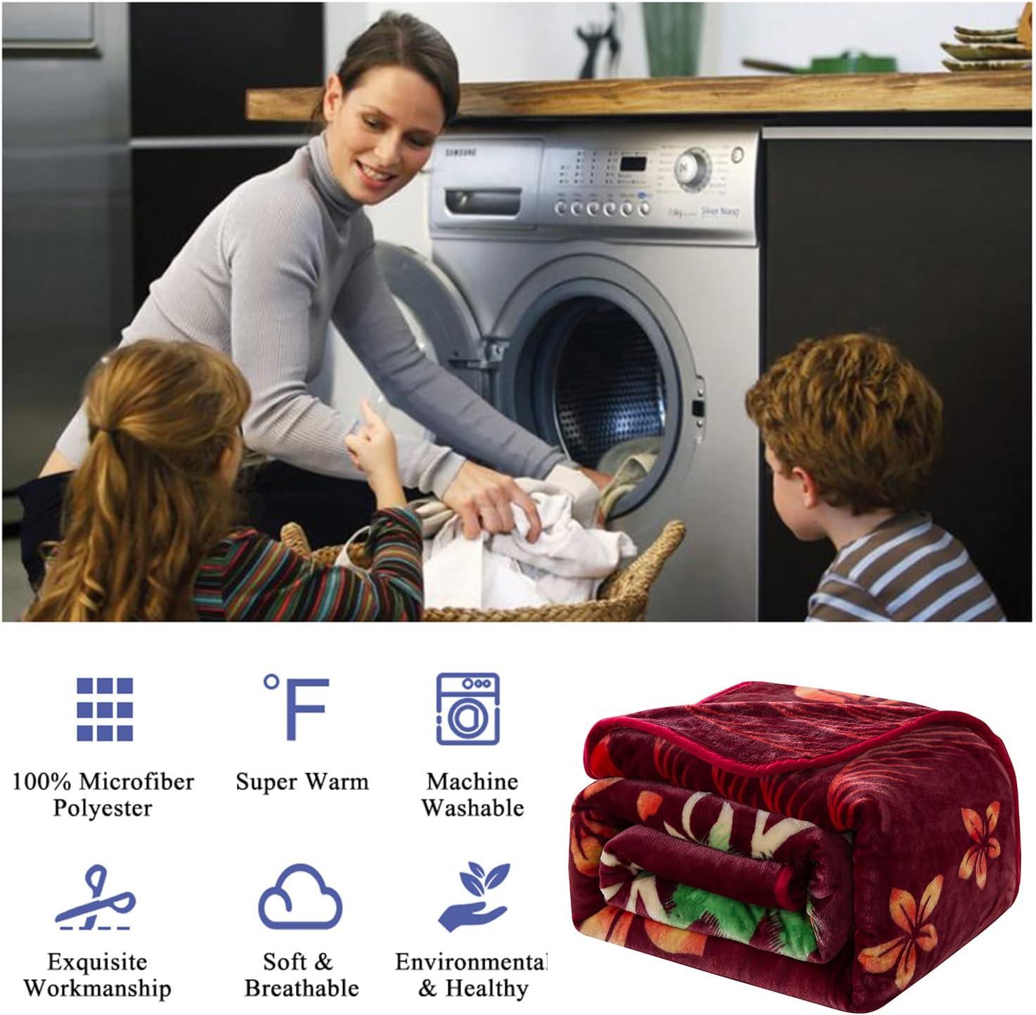 JYK Plush Fleece Blanket Queen Size 91" x 75", 3.7LBs 1 Ply Soft Korean Mink Warm Lightweight Bed Blanket for Autumn Winter