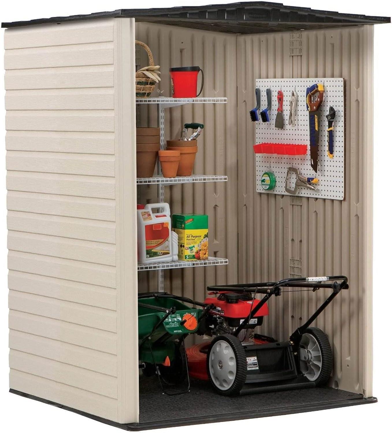 Rubbermaid Outdoor Medium Vertical Storage Shed, Resin, Beige, 72" H x 53.2" W x  57" L