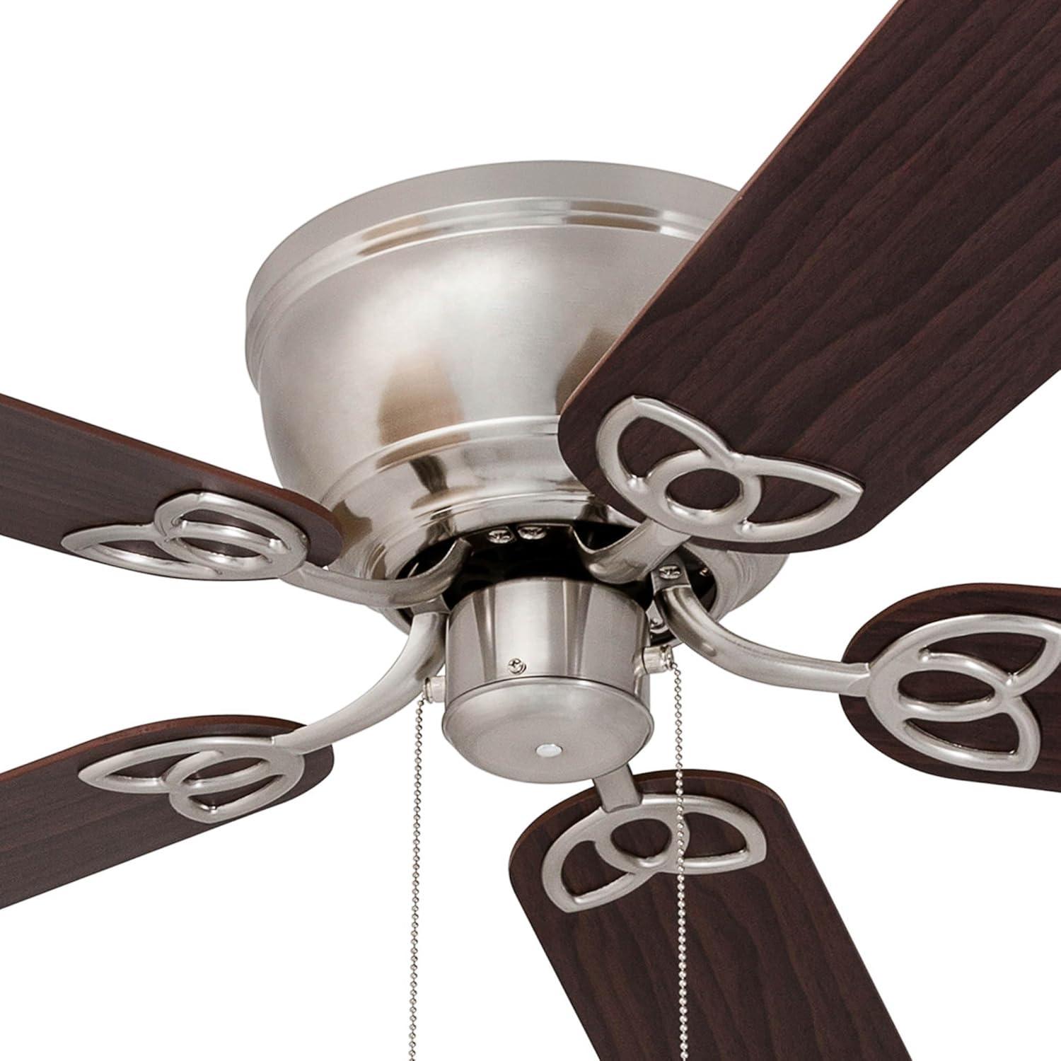 Prominence Home 51428 Benton Hugger/Low Profile Ceiling Fan, 52” Walnut/Maple Blades, LED Globe Light, Brushed Nickel