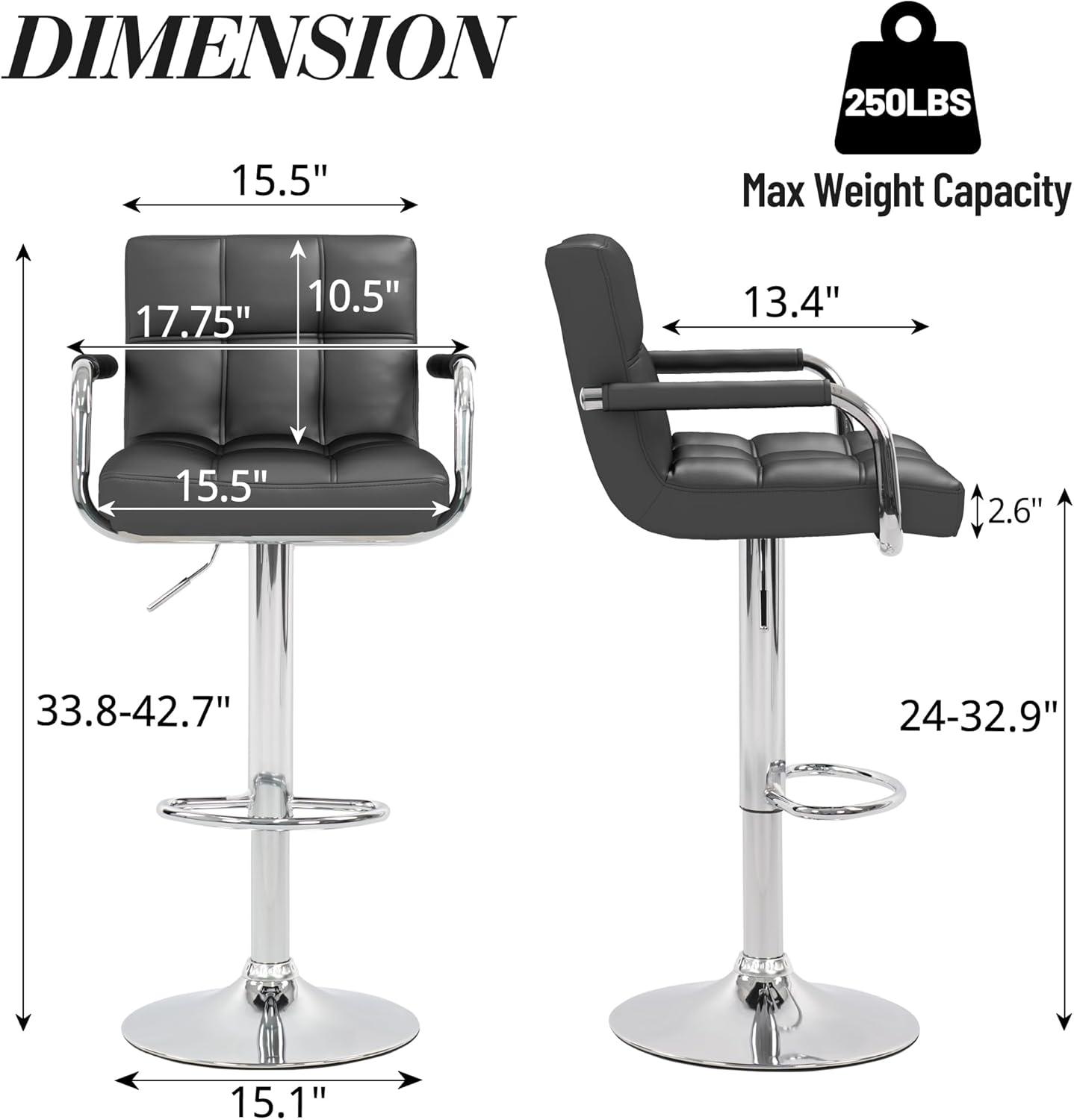 HomGarden 2 Pack Swivel Bar Stools Modern PU Leather, Adjustable Barstool W/ Mid-Back, Footrest