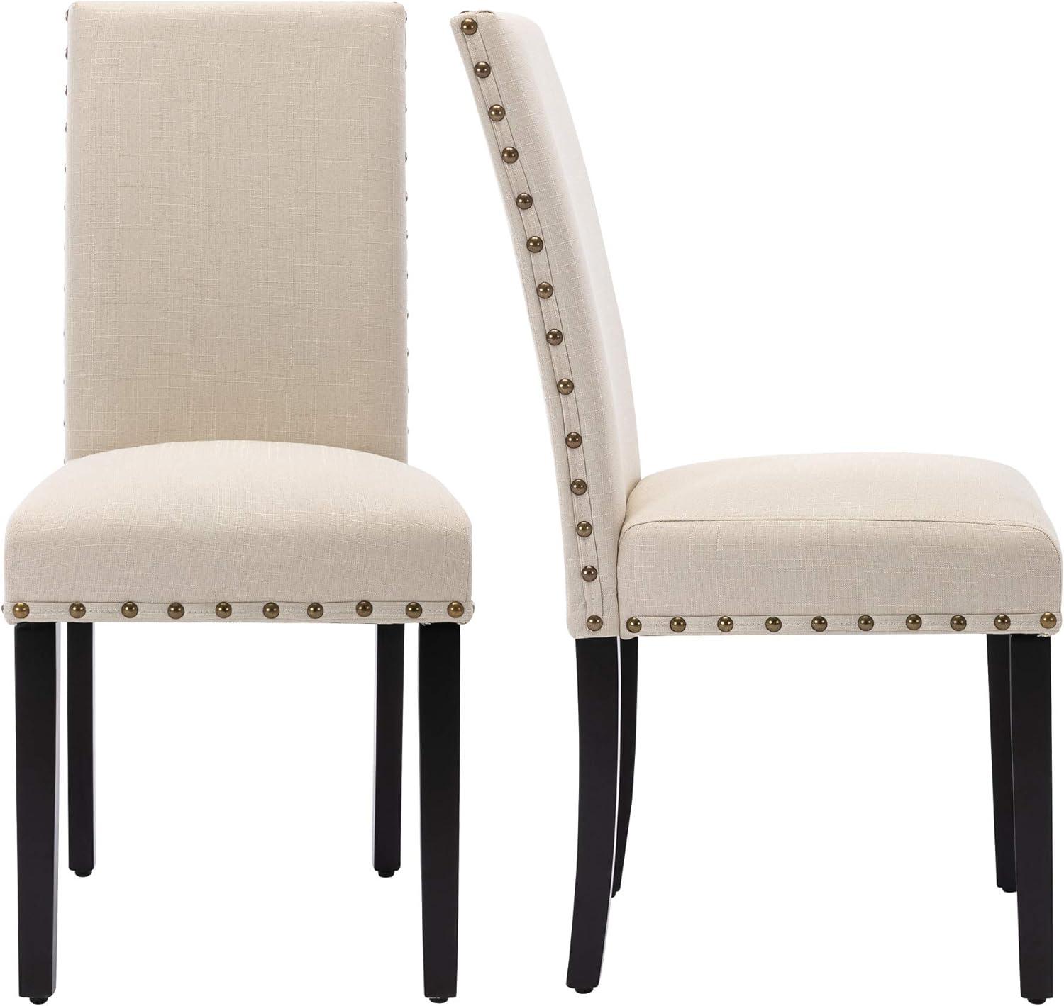 Costway Set of 2 Fabric Dining Chairs Upholstered with Nailhead Trim