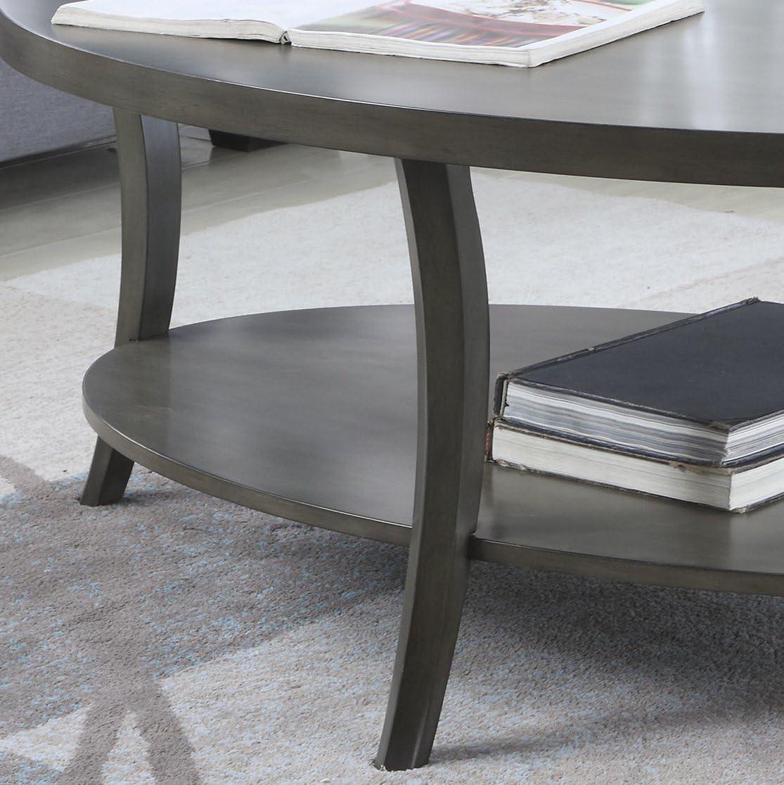 Roundhill Furniture Perth 3Pc Oval Coffee Table and End Table Set in Gray