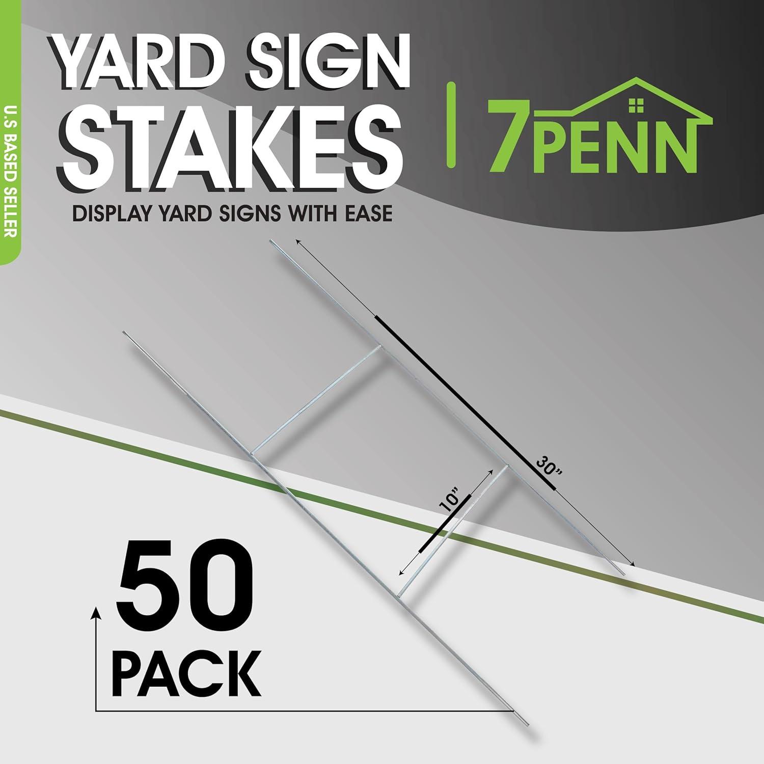 7Penn Yard Sign Stakes Metal Sign Holder H Stakes for Yard Signs 10x30 IN 50pk