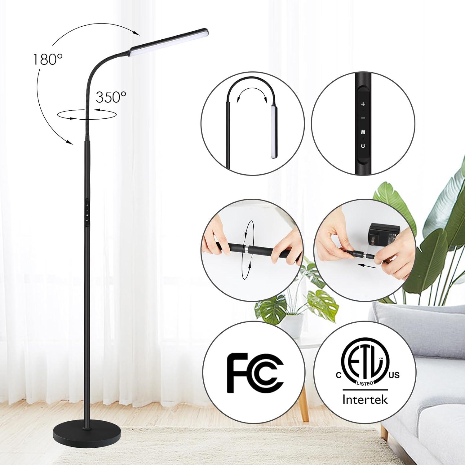 Dimunt LED Floor Lamp, Bright 15W Floor Lamps for Living Room with 1H Timer, Stepless Adjustable 3000K-6000K Colors & Brightness Standing Lamp with Remote & Touch Control Reading Floor Lamps