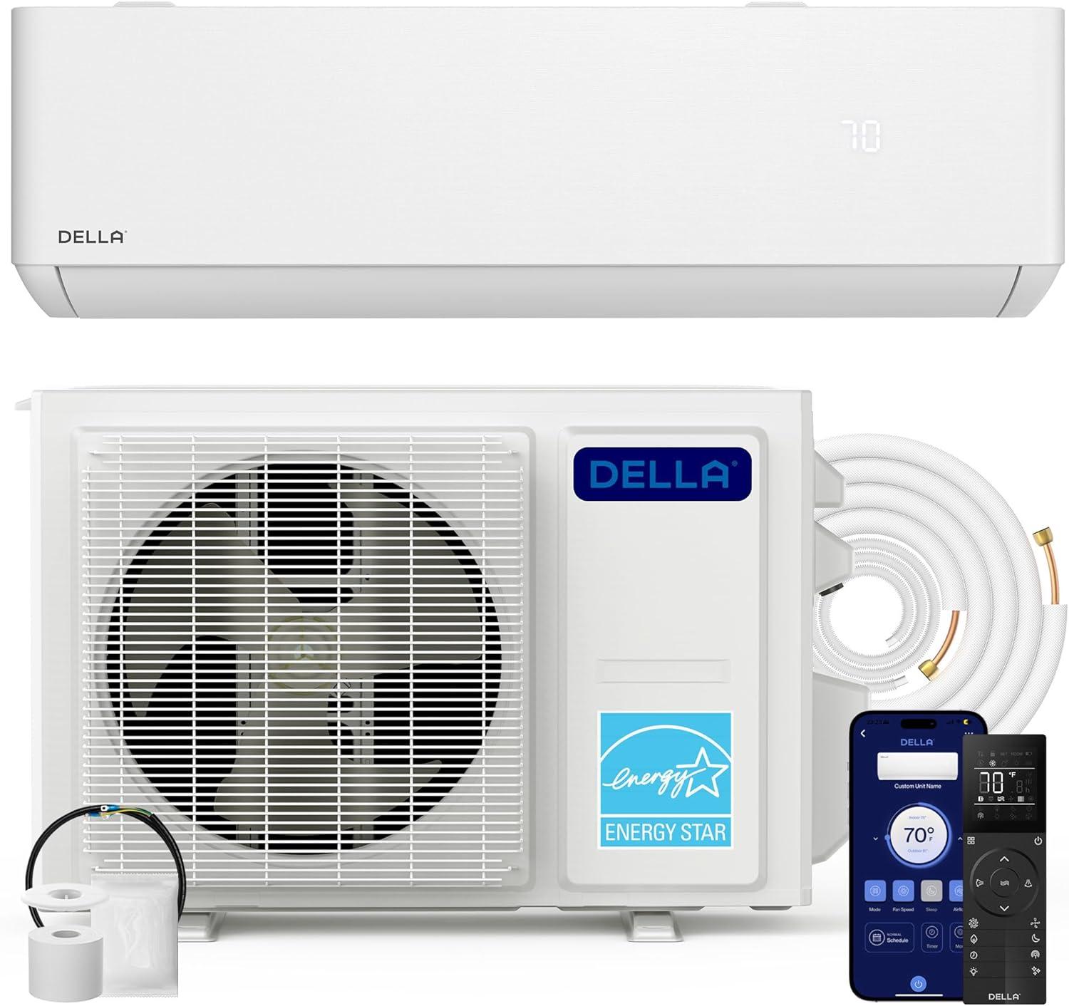 DELLA Optima Series 9000 BTU Wifi Mini Split, Work w/ Alexa,Energy Star 208/230V 23.5 SEER2 Cools Up to 400 Sq.Ft Inverter Air Conditioner w/0.75 Ton Pre-Charged Heat Pump & 16.4ft Installation Kits