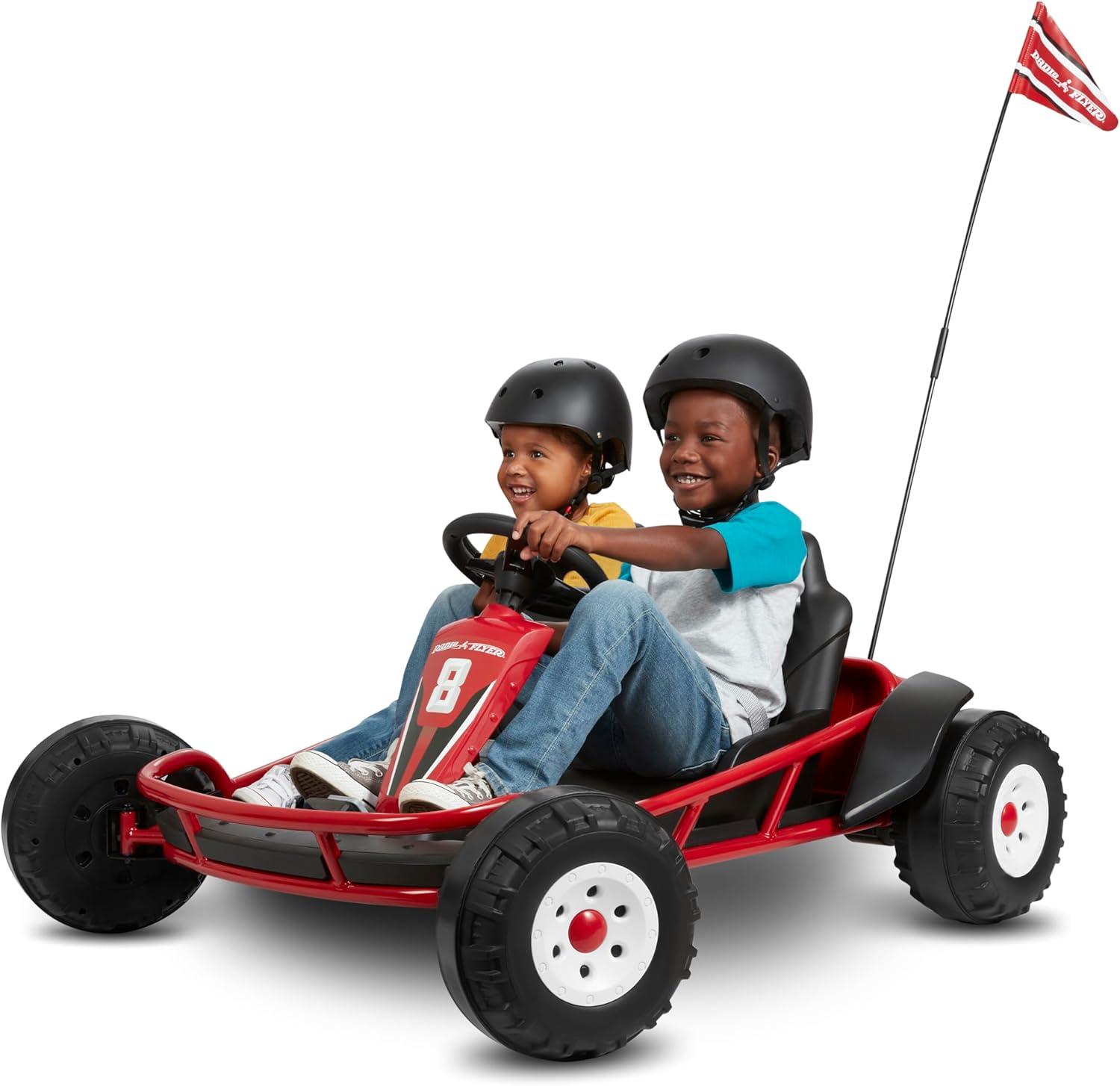 Radio Flyer Ultimate 24 Volt Electric Go-Kart with 2 Seats, Adjustable Seat, Rubber Wheels, and Speeds up to 8 MPH, for Kids Ages 3-8, Red