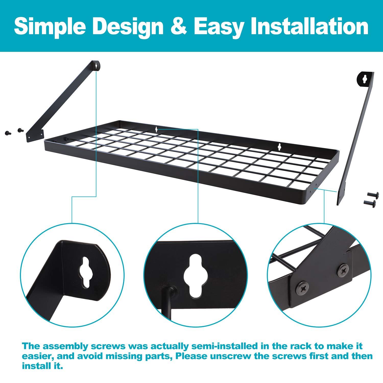 Vdomus Hanging Pots and Pans Organizer - Wall Mounted Pot Rack with 15 Hooks, 29.3 x 13 Inch Heavy-Duty Cookware Organizer for Kitchen Storage - Ideal Pot and Pan Holder with Square Grid Design, Black