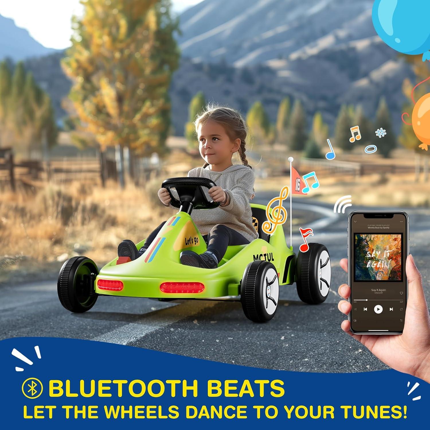 Tobbi 12v Kids Go Kart, Outdoor Battery Powered Ride On Car For Boys And Girls Aged 3-8, Childrens Electronic Toy Go Kart With 2 Speed Modes, Remote Control,bluetooth