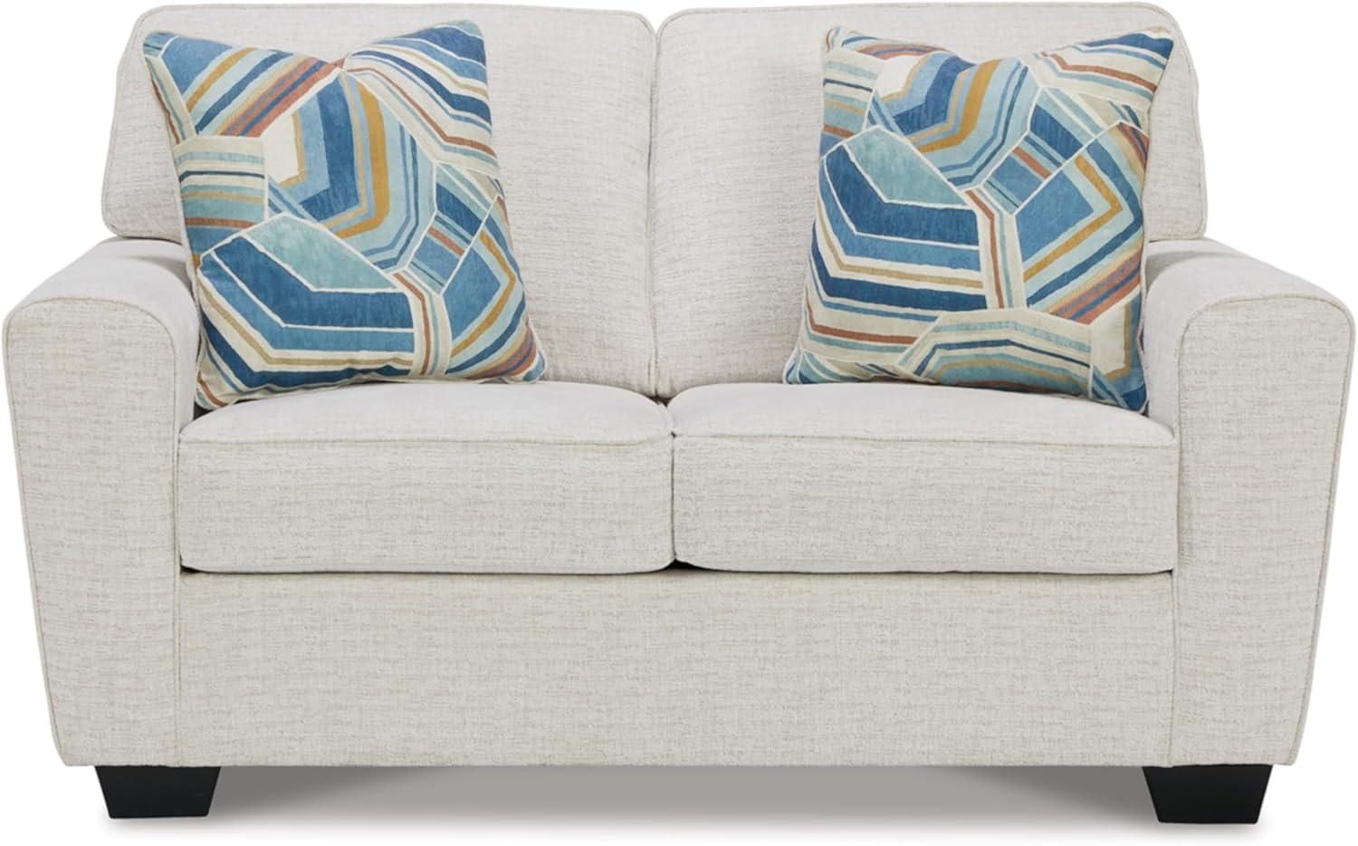 White Fabric Track Arm Loveseat with Removable Cushions