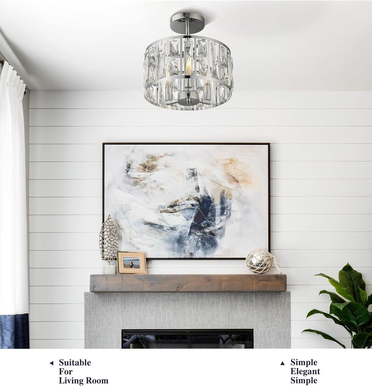 Mercer41 Kyersten 12" 3-Light Crystal Semi Flush Mount