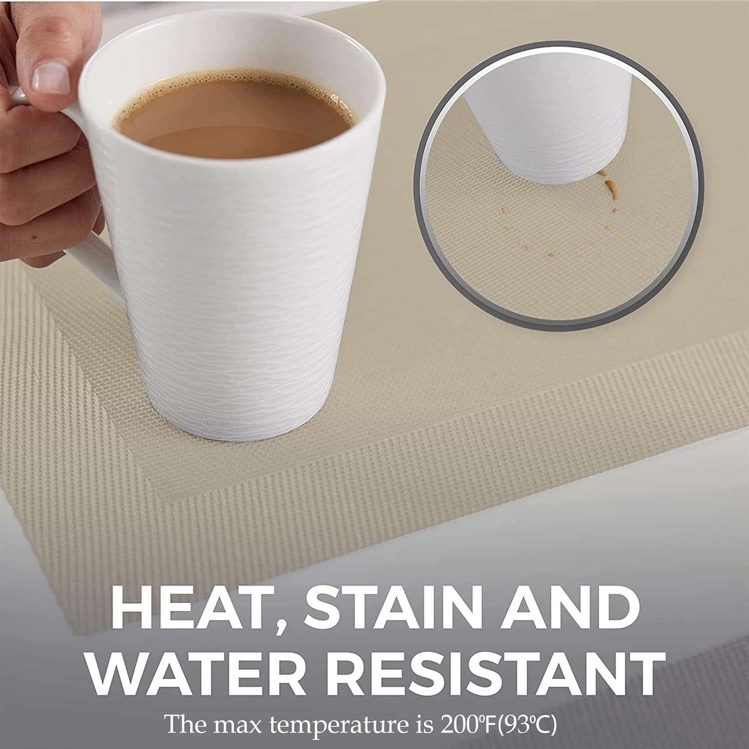 More Décor Dining Table Placemats, Washable Heat-Resistant PVC Vinyl Table Mats for Dining Room and Kitchen, Anti-Slip - Set of 6 - Ivory