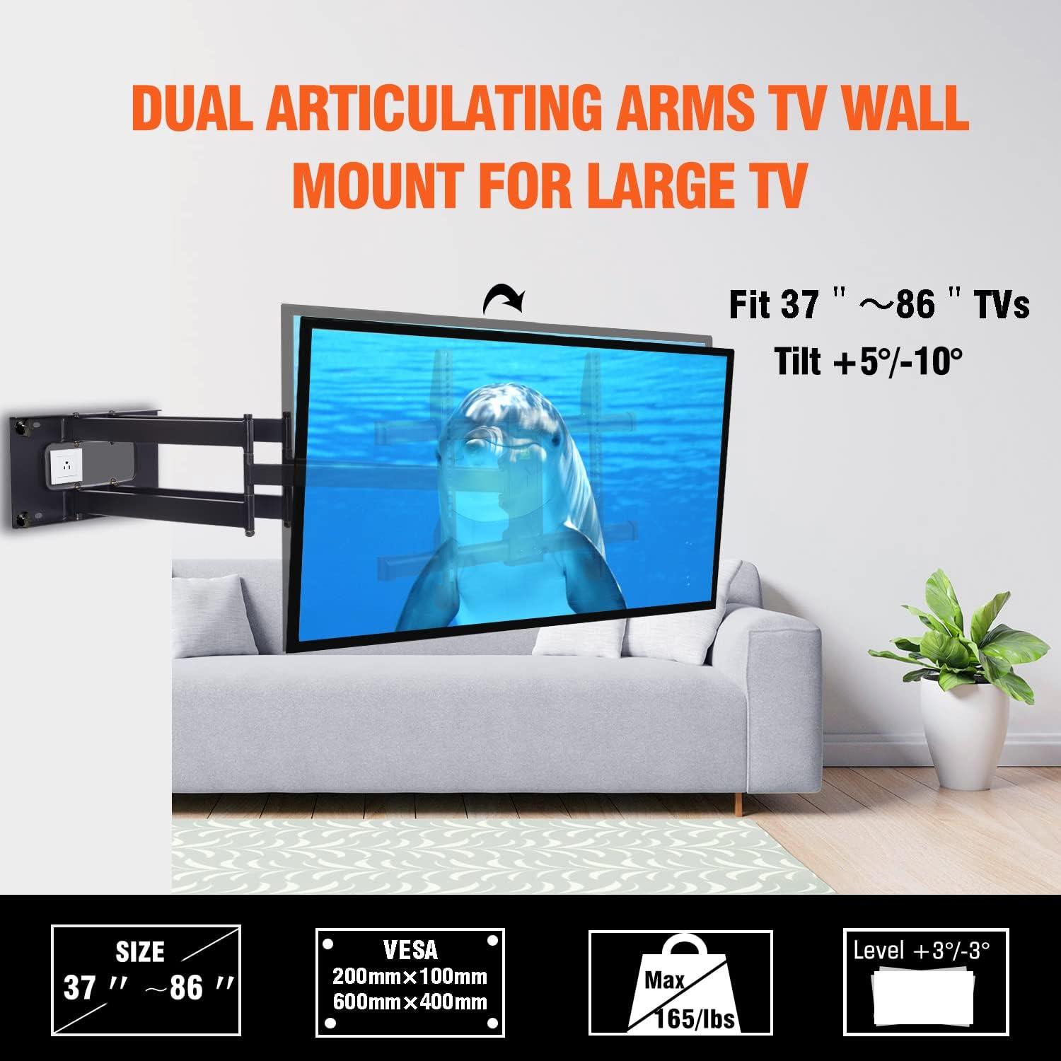 Black Steel Full Motion Long Arm TV Wall Mount