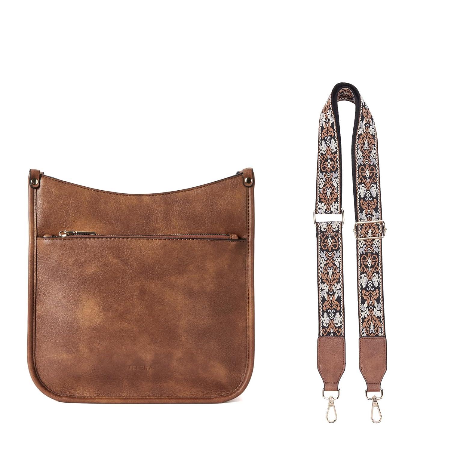 Telena Crossbody Purses for Women Trendy Vegan Leather Purses Bucket Hobo Bags Handbags with Adjustable Guitar Strap
