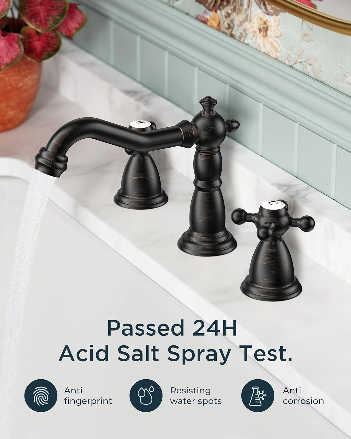 FORIOUS Vintage 3 Hole Bathroom Faucets Oil Rubbed Bronze, 2 Handle 8 Inch Widespread Antique Faucet for Bathroom Vanity RV Farmhosue Sink with Metal Pop Up Drain and Supply Lines