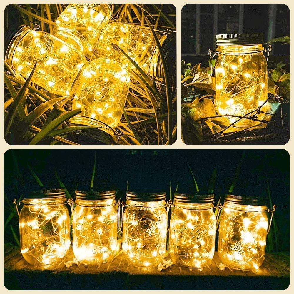 ZNYCYE Mason Jar Solar Lights for Outside, 12 Pack 30 LED Fairy Firefly Lights Mason Jar Solar Lids Outdoor Waterproof String Lights with Hangers(NO JARS) for Patio Garden Yard Lawn Decor - Warm White