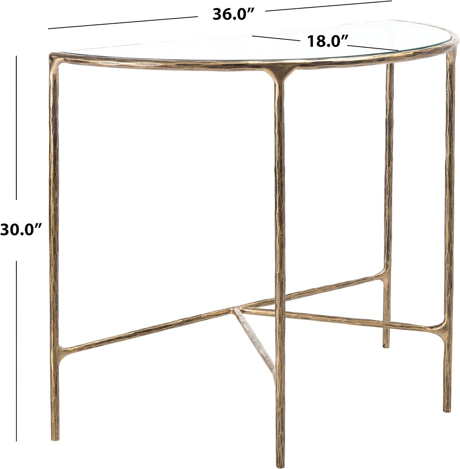 Aristocratic Brass Demilune Console Table with Sleek Glass Top