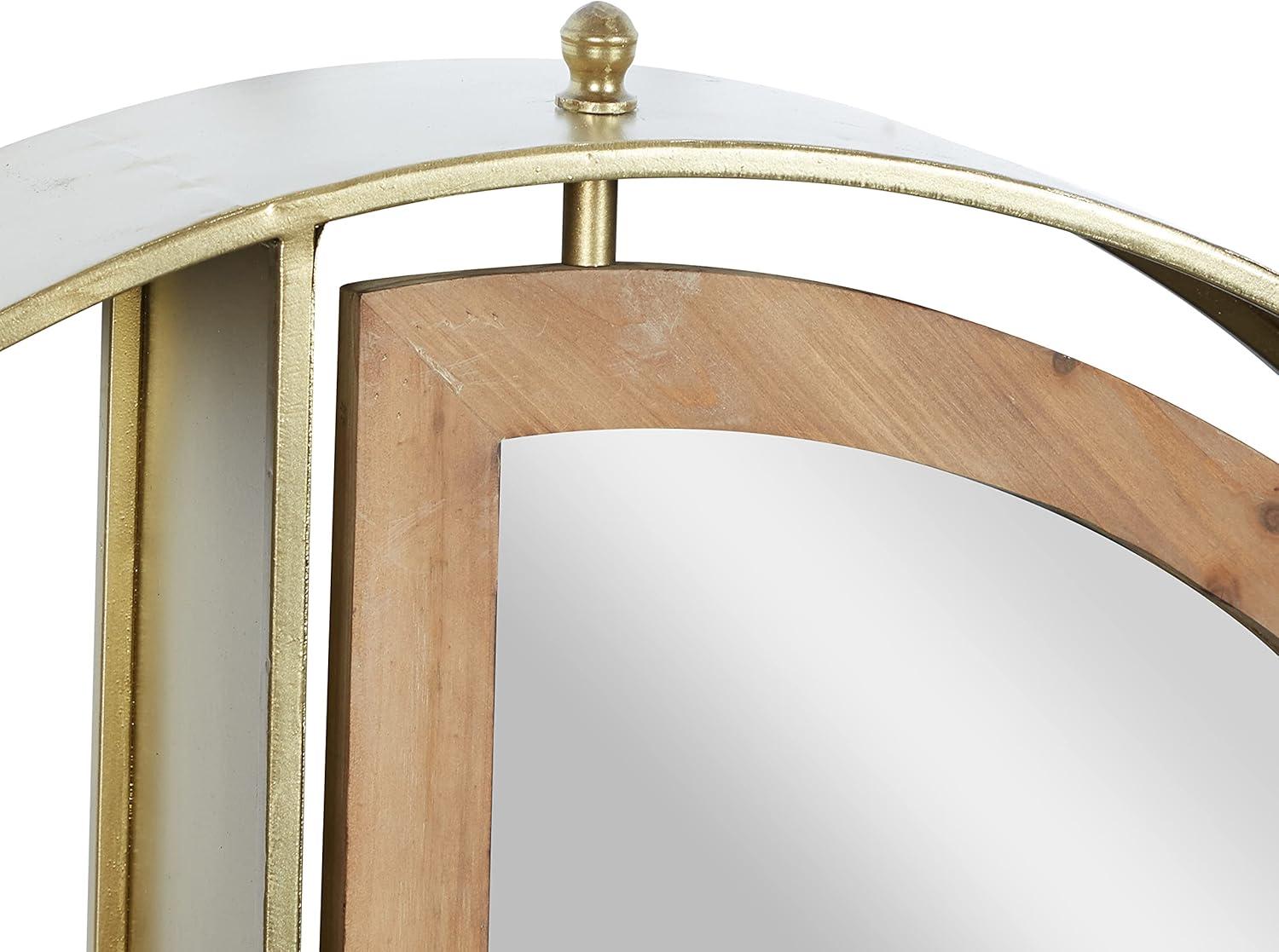 DecMode 28" x 5" 2-Tier Gold Wall Shelf with Half Moon Shaped Mirror