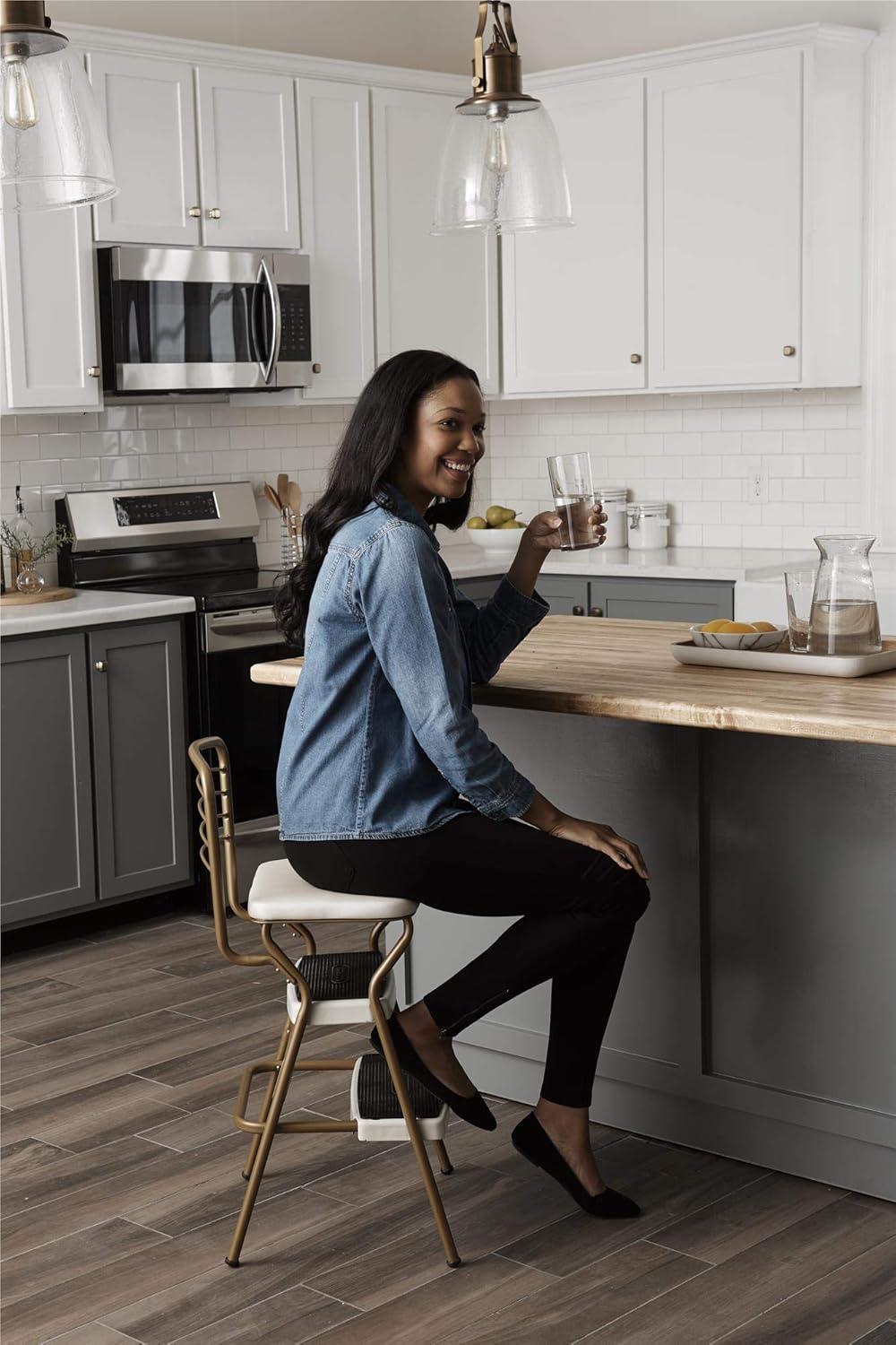 Stylaire Steel Retro Chair + Step Stool with Flip-Up Vinyl Seat