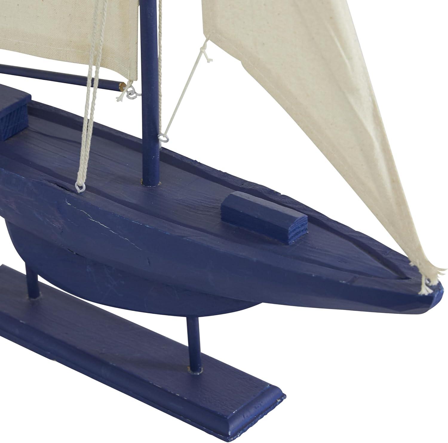 17" x 28" Dark Blue Wood Sail Boat Sculpture with Lifelike Rigging, by DecMode