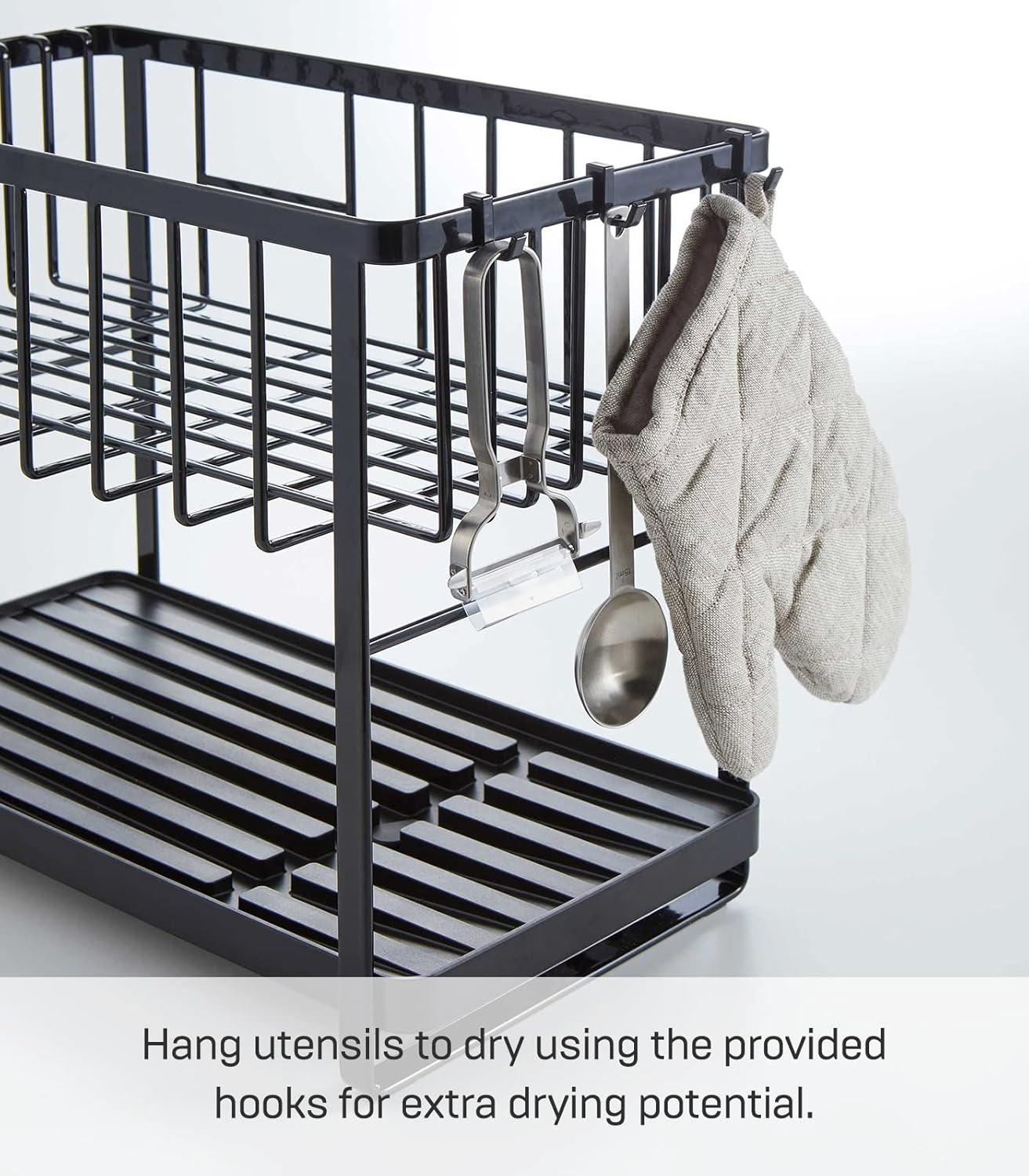 Tower Yamazaki Home Two-Tier Adjustable Dish Drainer Rack, Utensils Holder, Steel, Draining Spout