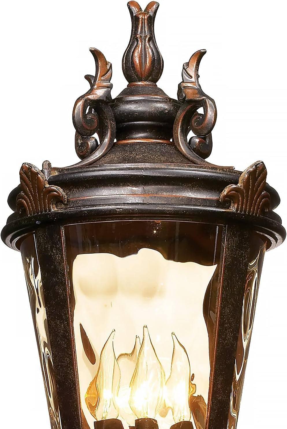 John Timberland Casa Marseille Vintage Rustic Outdoor Post Light with Flat Base Pole Bronze 99 3/4" Champagne Hammered Glass for Exterior Barn Deck