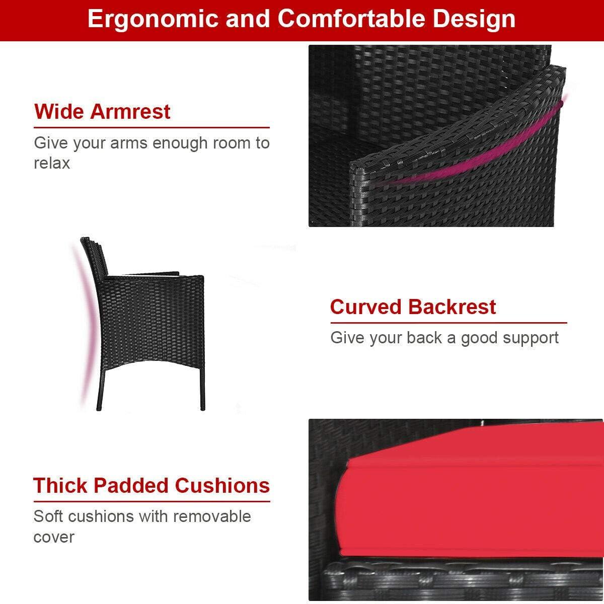 Tangkula Outdoor Rattan Furniture Wicker Patio Conversation Chair W/Cushion Red