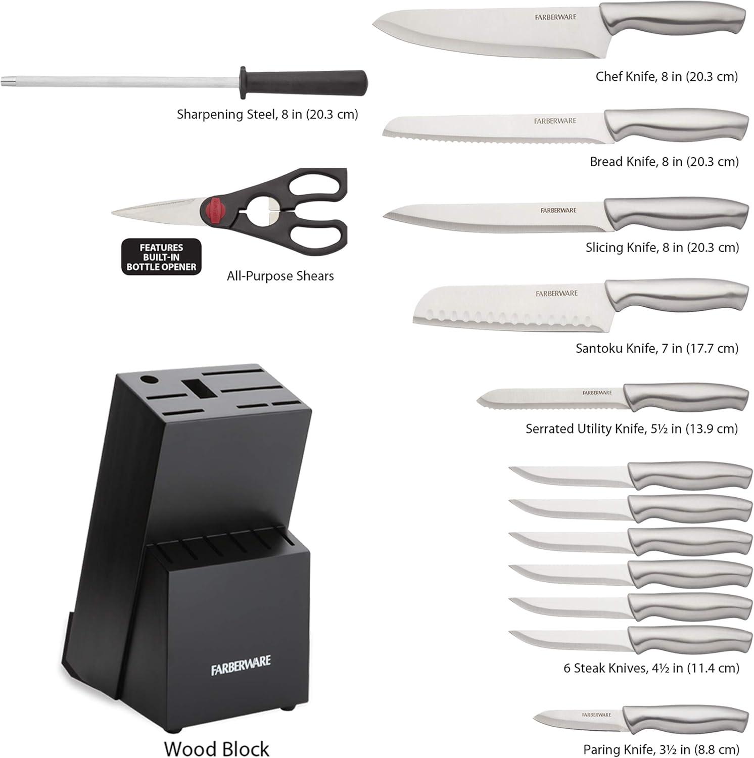 Farberware Farberware 15-Piece High Carbon Stainless Steel Knife Block Set