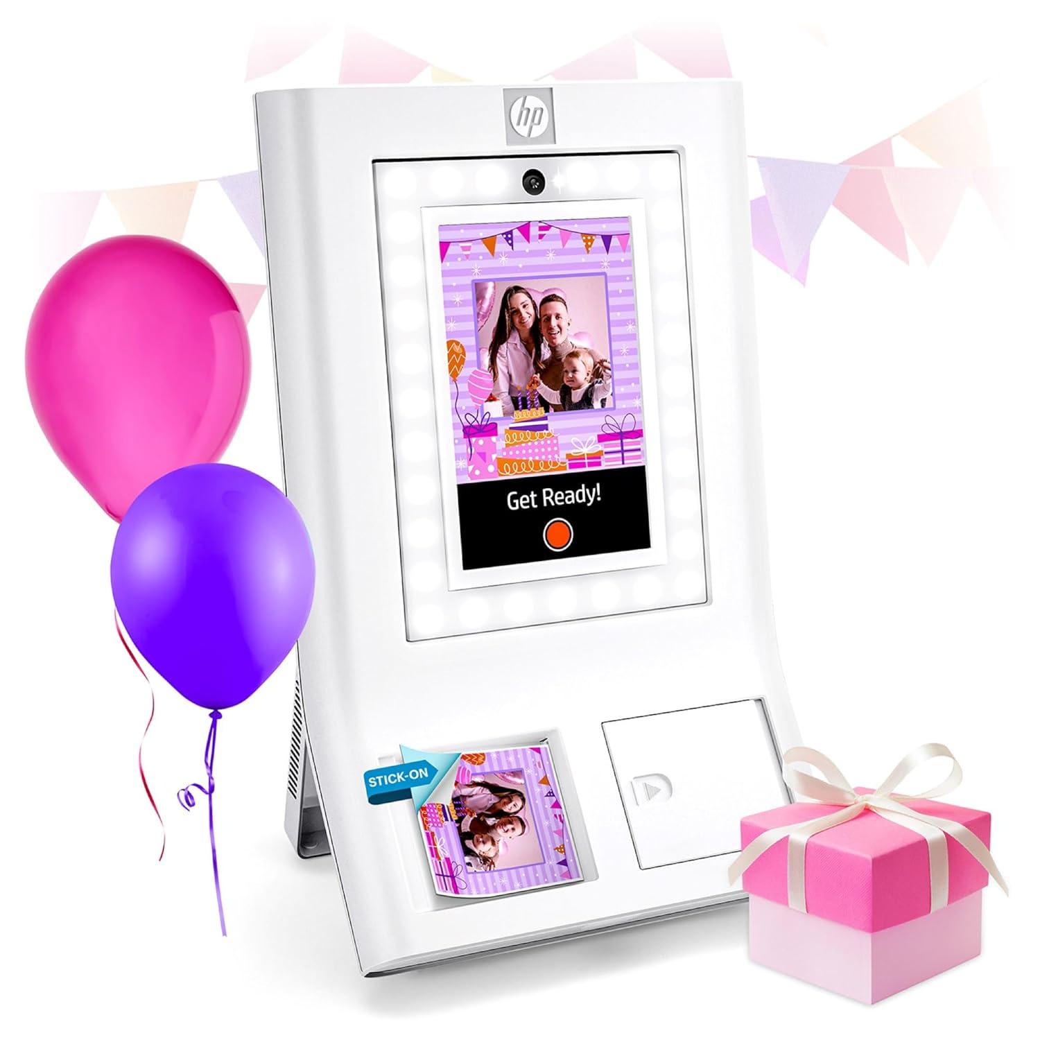 HP Sprocket Photobooth 3" x 4" Color Photo Printer with Touch Screen, LED Ring Light, Wi-Fi & More! - White