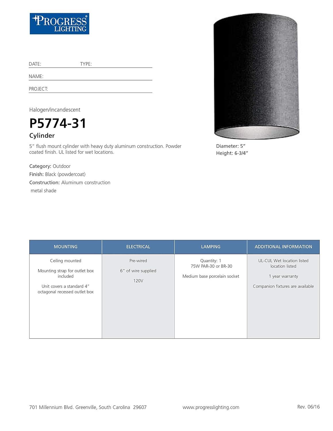 Progress Lighting, Cylinder, 1 Light, Flush Mount, Antique Bronze, Porcelain, Blank