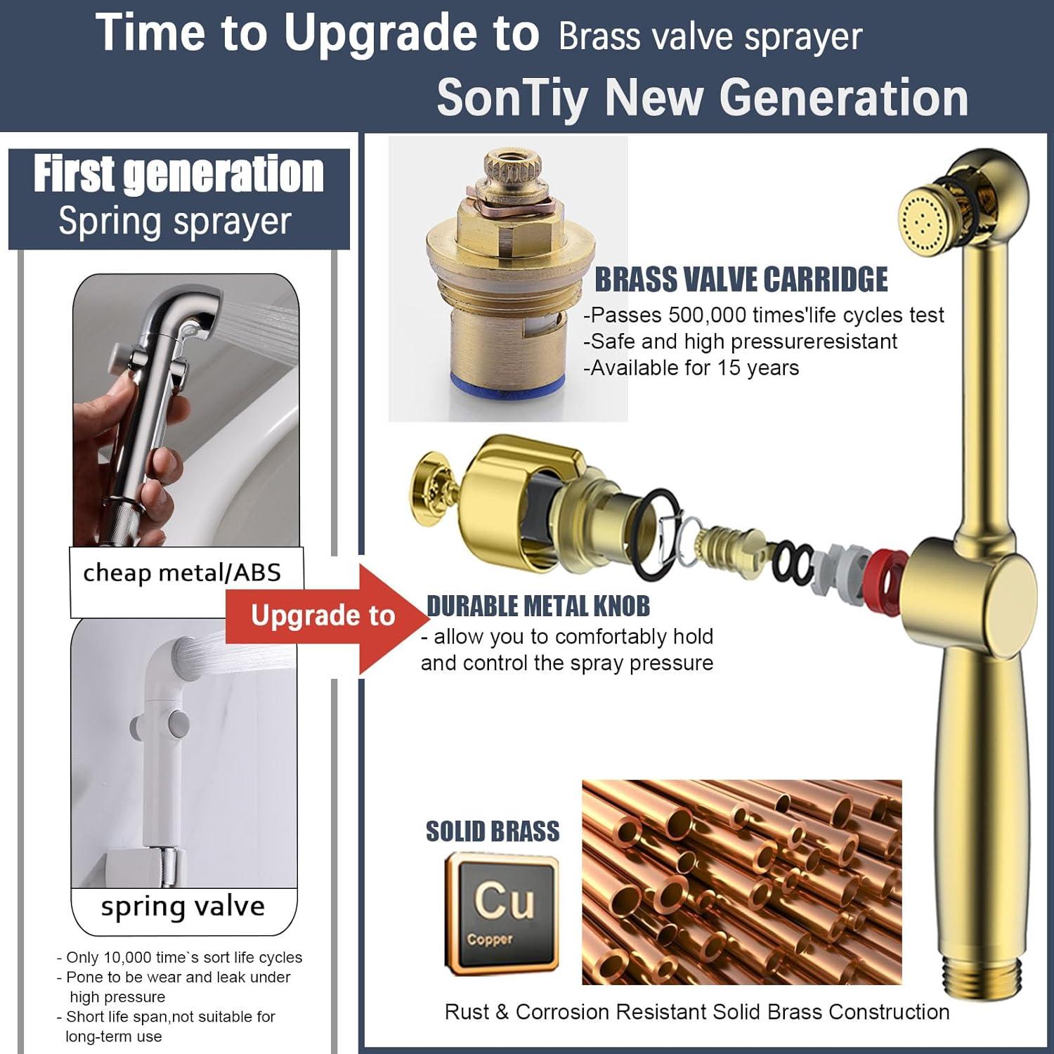 SonTiy Handheld Bidet Sprayer for Toilet, Cloth Diaper Sprayer Set Hand Held Bidet Jet Spray for Toilet with Backflow Preventer, Adjustable Water Pressure Control, Brass 7.2" Hand Bidet Wand, Chrome