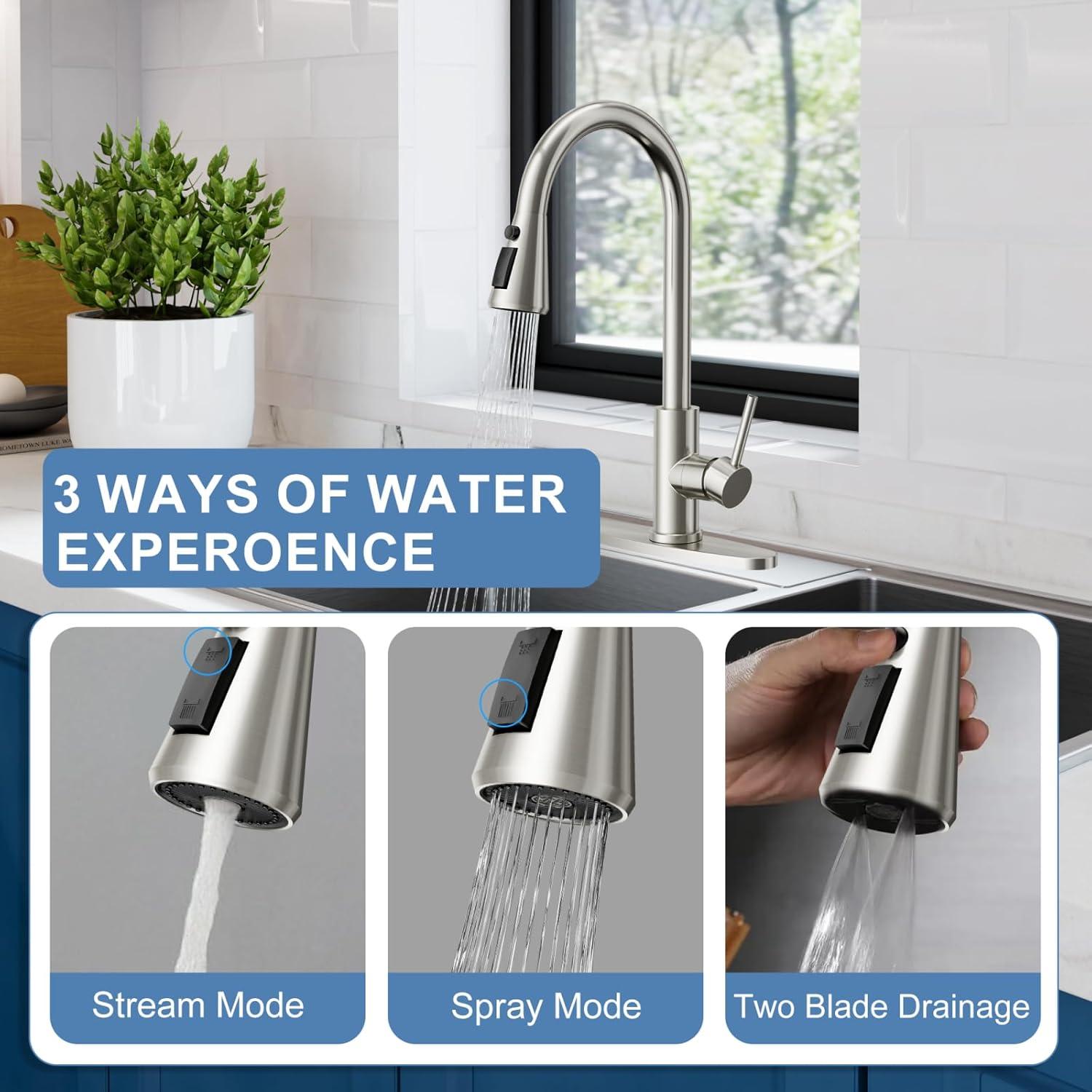 WOWOW 3-Function Sprayer Pull Down Kitchen Faucet Spray Head Replacement With 9-Adapter Kit