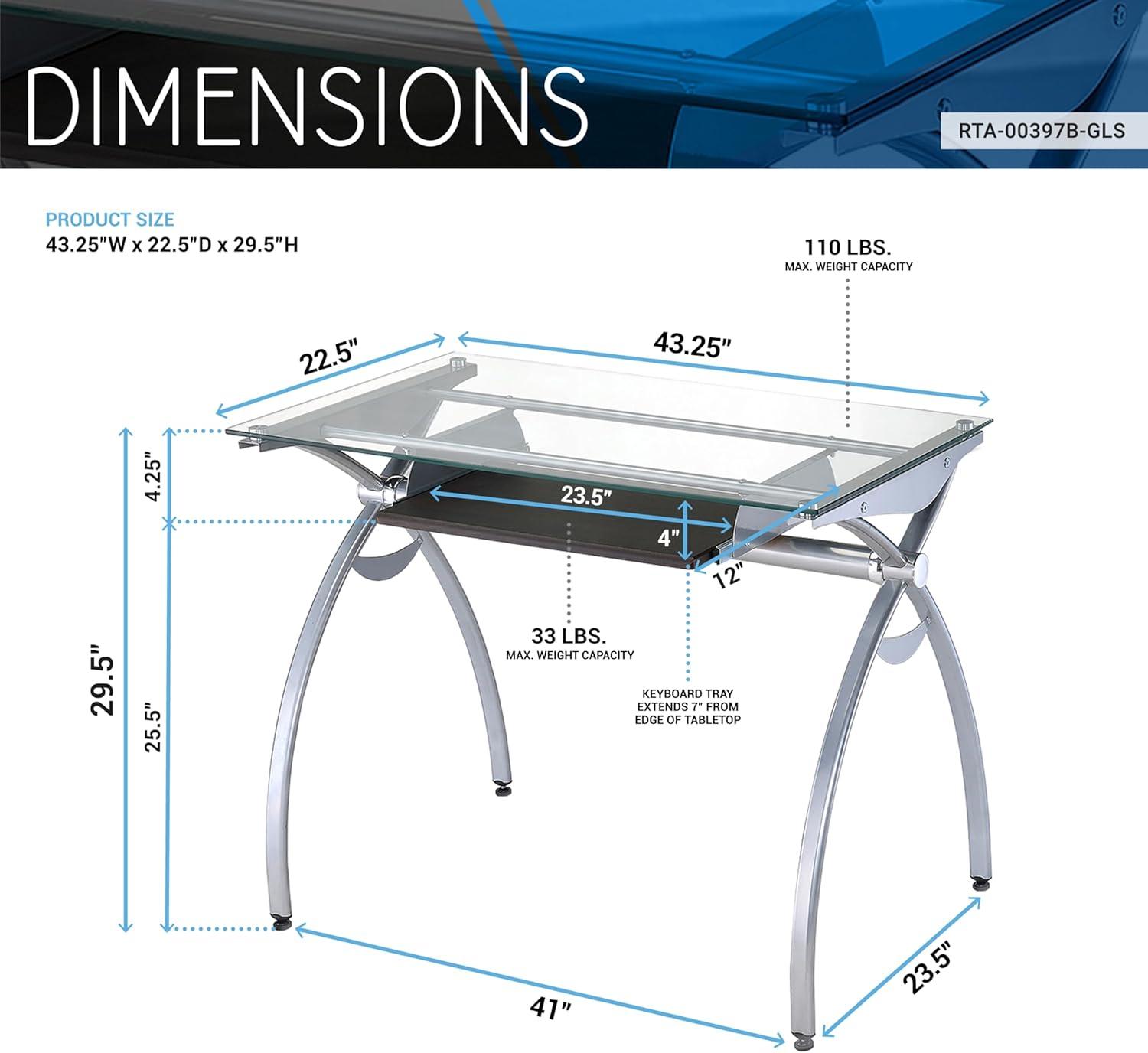 Contempo Clear Glass 43'' Office Desk with Aluminum Legs and Keyboard Tray