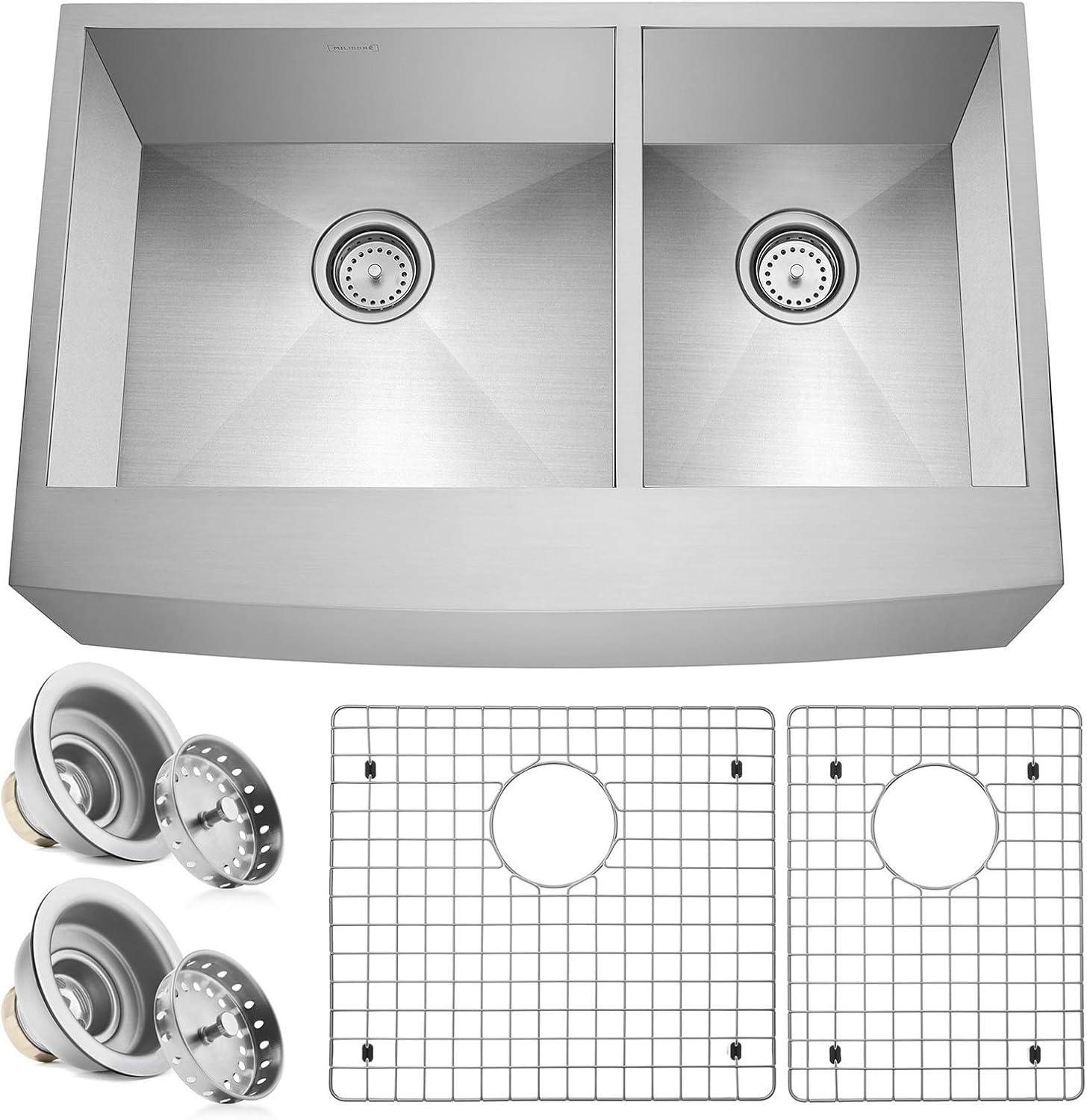 Miligore 37.5" Stainless Steel Double Bowl Farmhouse Sink