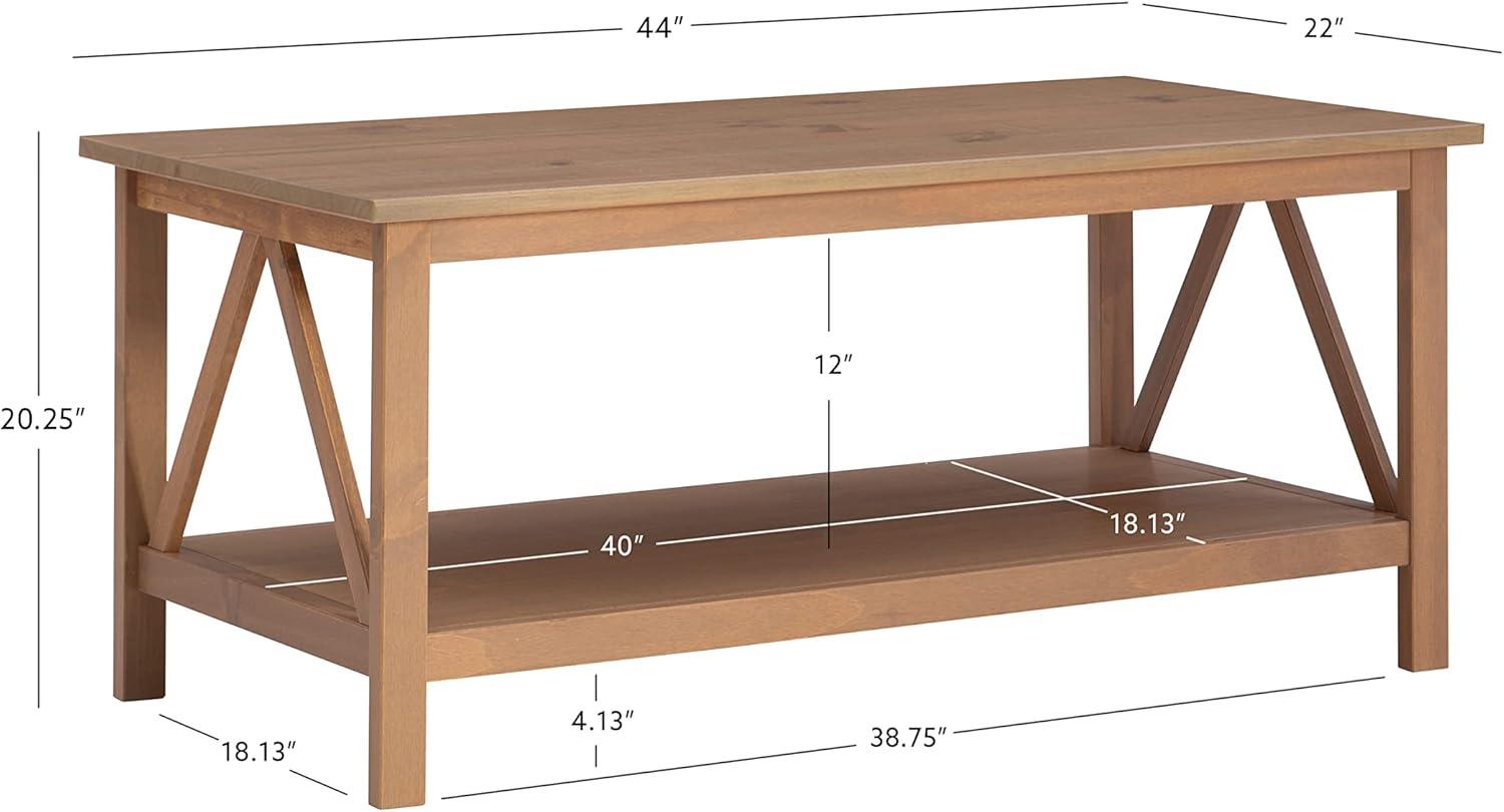 Rustic Driftwood Pine Wood Coffee Table with Storage Shelf