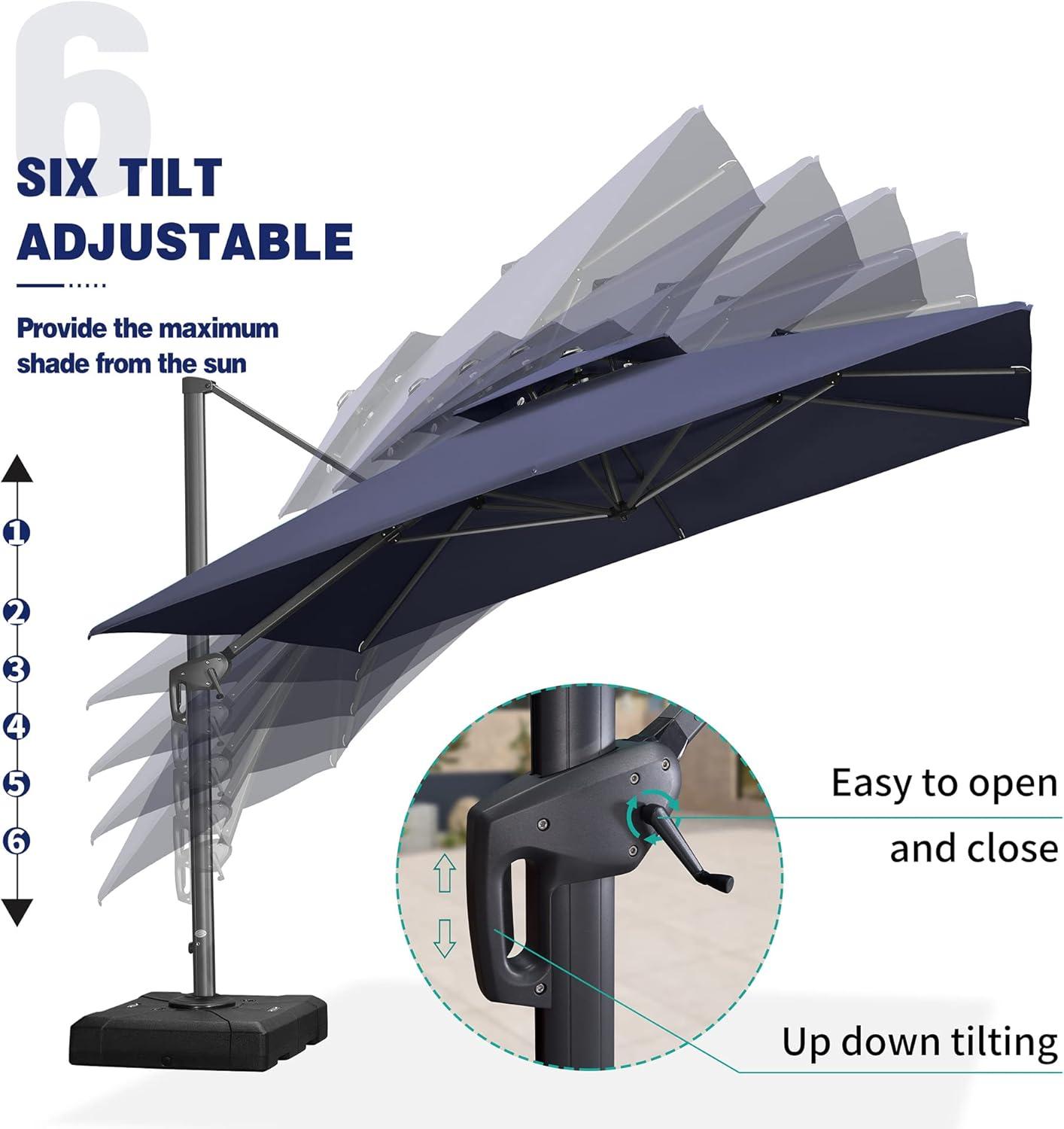 Navy Blue 12FT Cantilever Patio Umbrella with 360° Rotation and Tilt