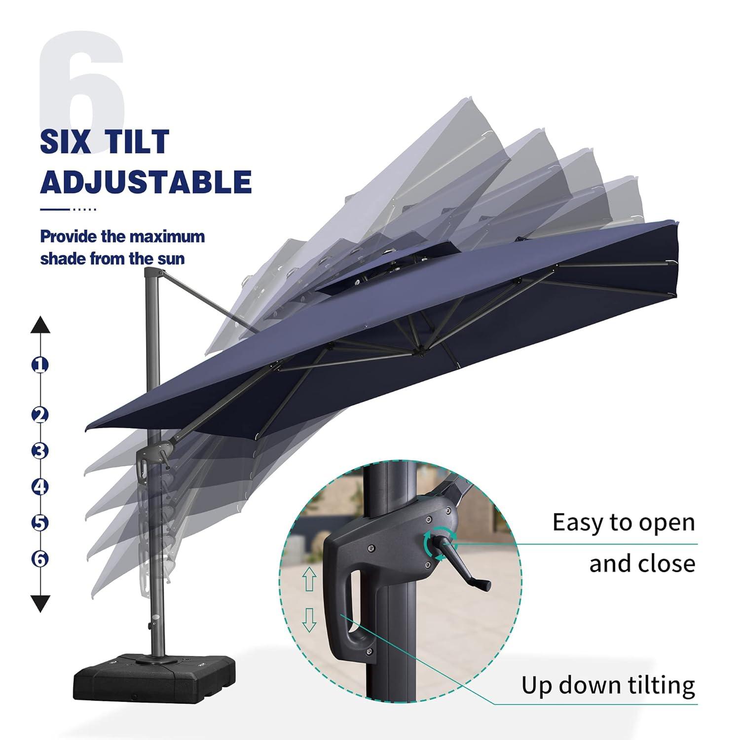 Navy Blue 12FT Cantilever Patio Umbrella with 360° Rotation and Tilt